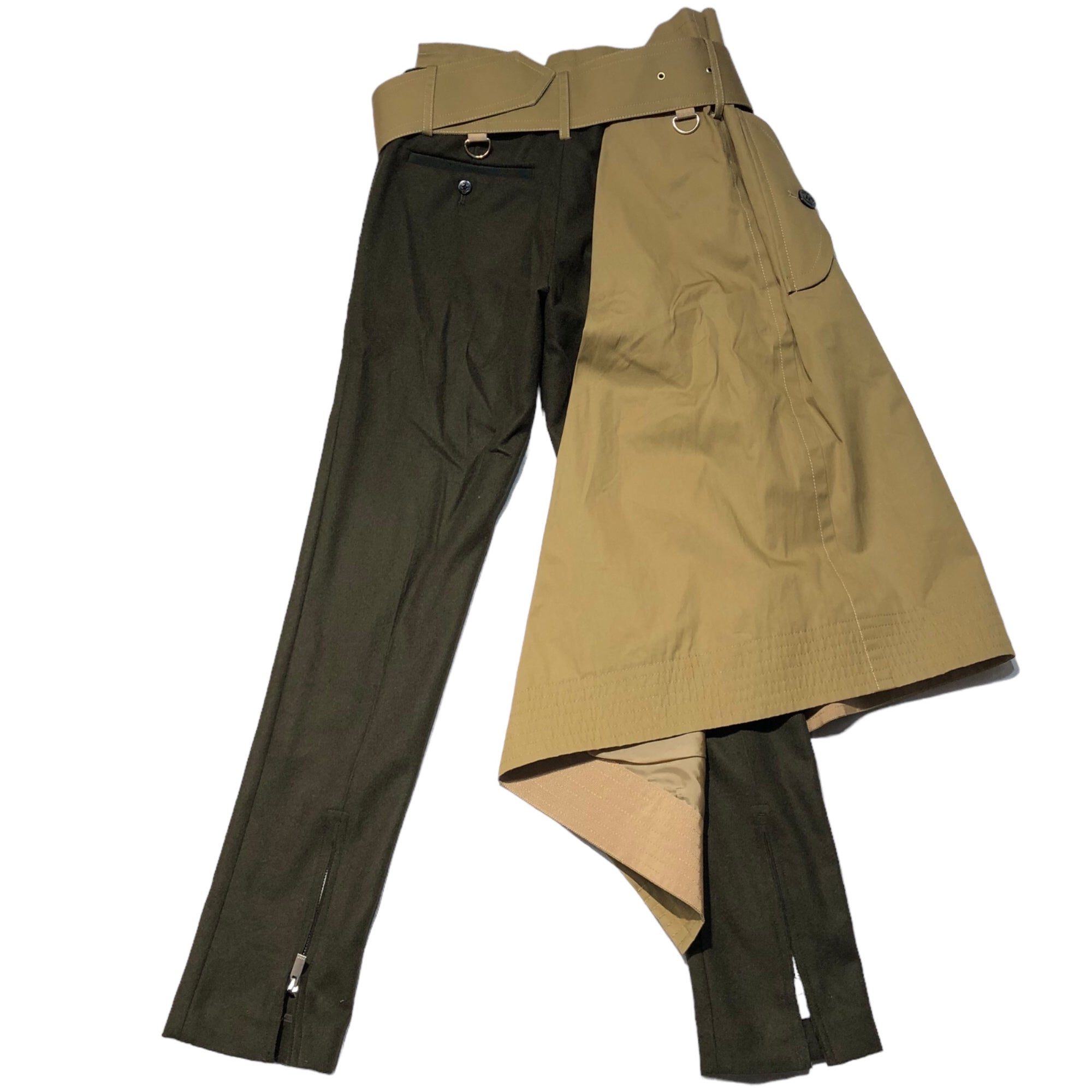 sacai(サカイ) 19AW trench docking wool slacks トレンチ ドッキング ウール スラックス 再構築 19-04706 0 カーキ×ベージュ 19AWコレクションランウェイ着用アイテム
