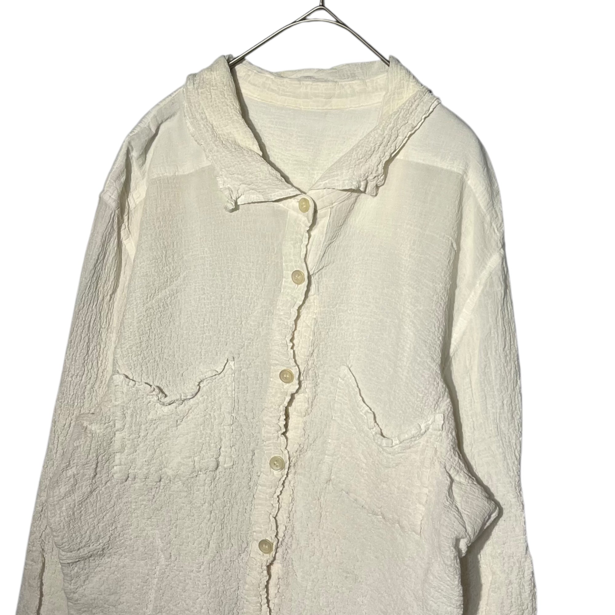 me ISSEY MIYAKE(ミーイッセイミヤケ) Wrinkled long sleeve shirt blouse シワ加工 長袖 シャツ ブラウス プリーツ MI92FK008 FREE ホワイト