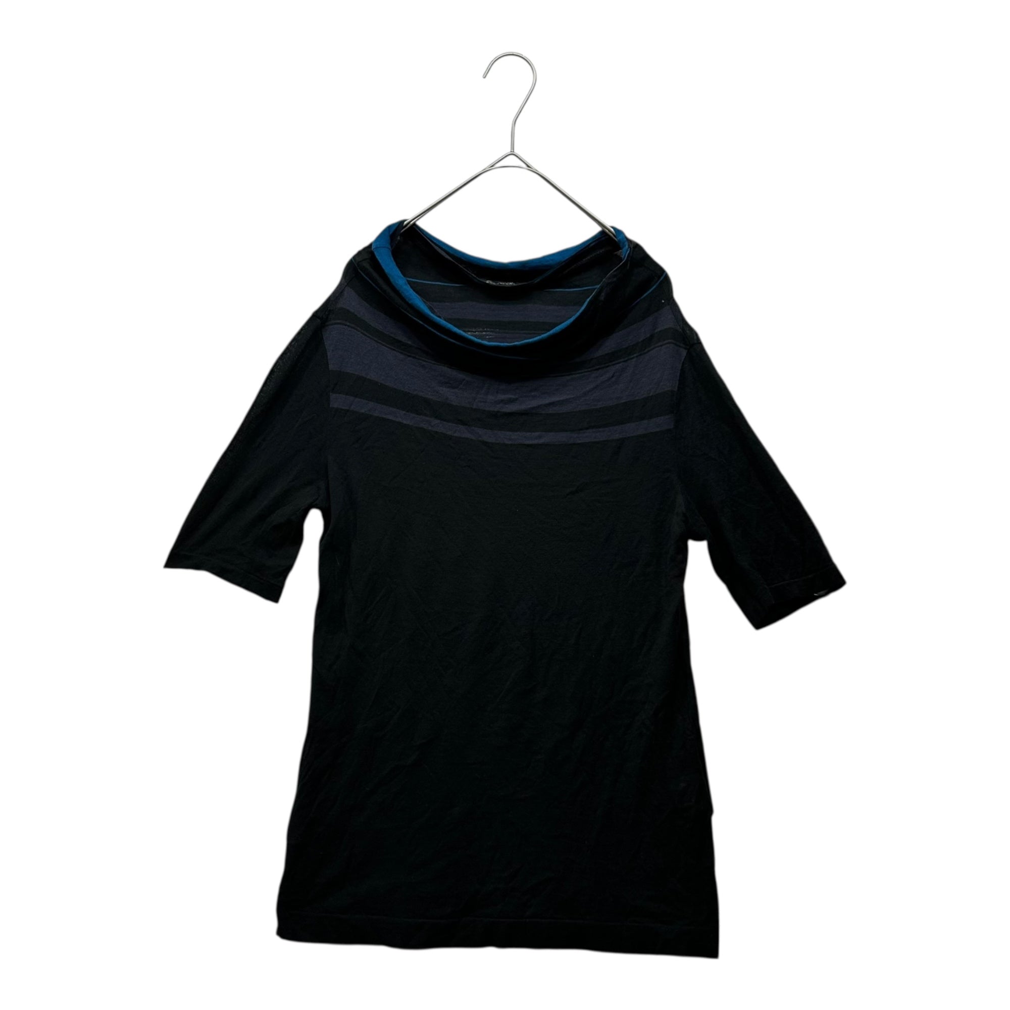 YOHJI YAMAMOTO +NOIR(ヨウジヤマモトプリュスノアール) 00's High-Neck Striped S/S Knit Top ハイネック ボーダー 半袖 カットソー NY-T46-050 3 ブラック