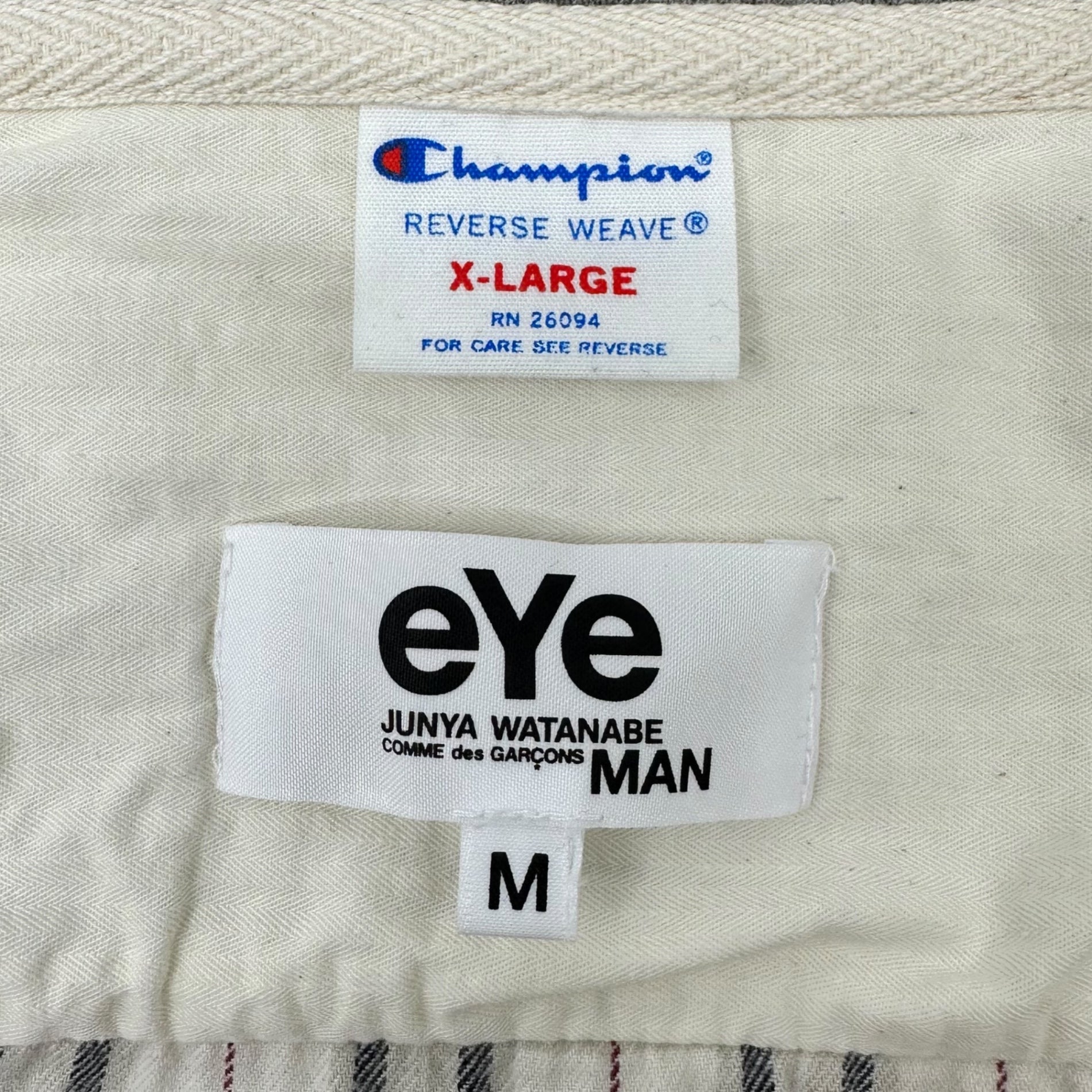 eye CdG JUNYA WATANABE MAN×Champion(アイコムデギャルソンジュンヤワタナベマン×チャンピオン) 15SS Docking Reverse Weave Zip Hoodie ドッキング リバースウィーブ ジップ パーカー WO-T917 M グレー×ネイビー AD2014