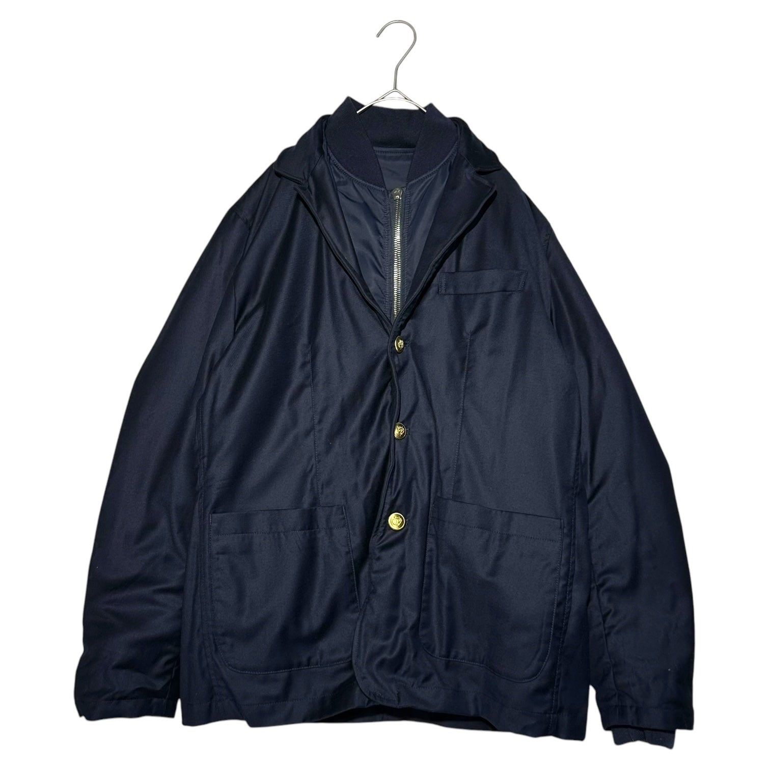 Loro Piana×藤原ヒロシ(ロロピアーナ×フジワラヒロシ) 21AW Reversible MA-1 tailored jacket リバーシブル ボンバー テーラード ジャケット FAM1063 M ネイビー TASMANIAN生地 ブレザー コラボ ブルゾン