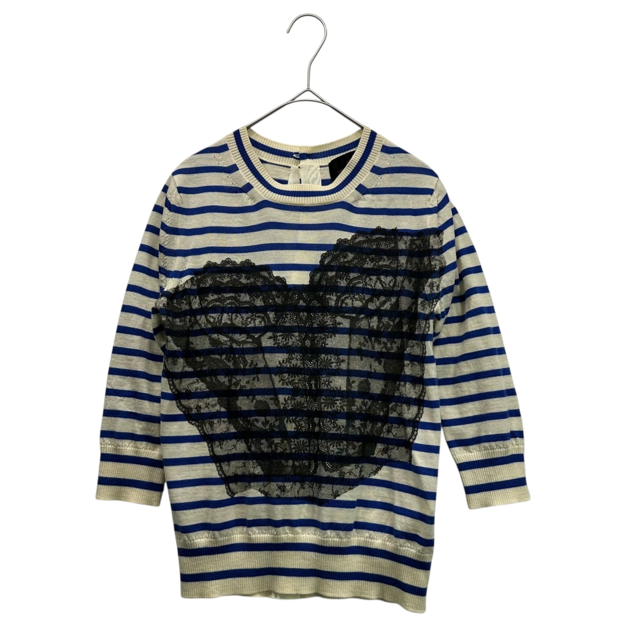tricot COMME des GARCONS(トリココムデギャルソン) 11AW Heart lace design back button border cardigan ハート レース デザイン バックボタン ボーダー カーディガン TH-N202 FREE オフホワイト×ブルー×ブラック AD2011