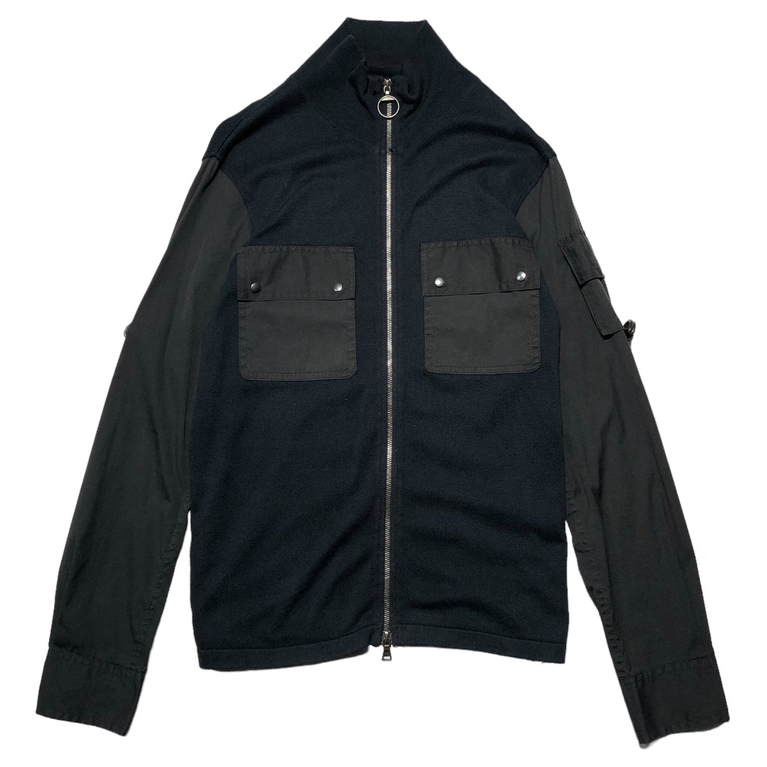 PRADA SPORT(プラダスポーツ) 00’s 2 pocket shirt sleeve driver's knit 2 ポケット シャツ スリーブ ドライバーズ ニット 46(M程度) ネイビー×ブラック アーカイブ