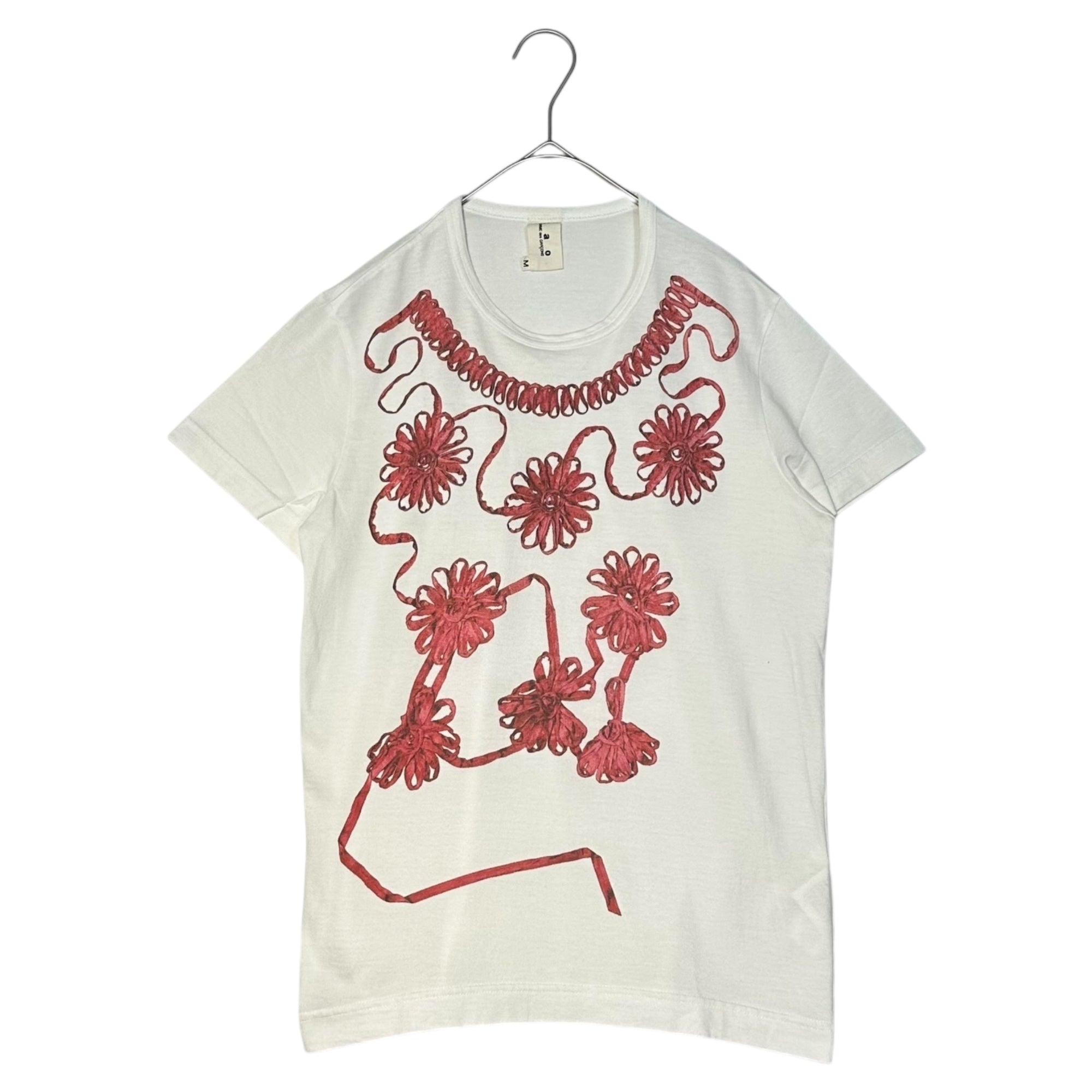 TAO COMME des GARCONS(タオコムデギャルソン) 08AW Flower Ribbon Print Crew Neck T-Shirt フラワーリボン プリント クルーネック Tシャツ 3B-T051 M ホワイト×レッド AD2008