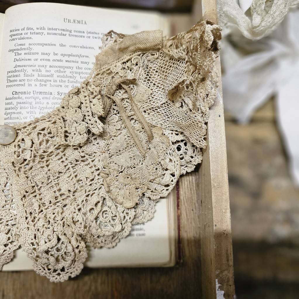 Euro vintage(ヨーロッパヴィンテージ) the cotton delicate lace collar 繊細な花模様レースのコットンつけ襟 ベージュ