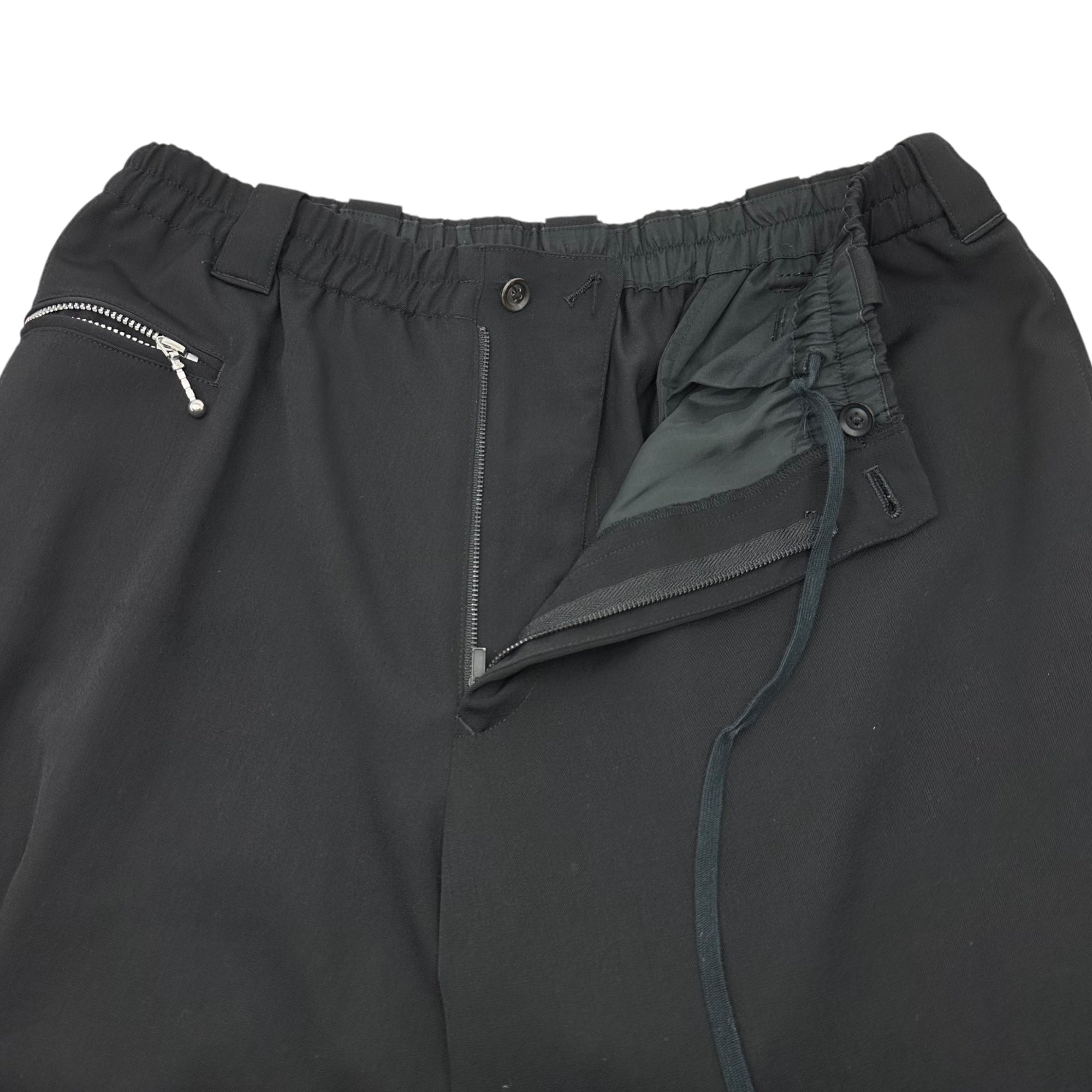 YOHJI YAMAMOTO POUR HOMME(ヨウジヤマモトプールオム) 18SS Wool gabardine, right front, ball zipper, tapered, wide slacks ウール ギャバジン 右前 ボールファスナー テーパード ワイド スラックス HW-P86-100 2(M程度) ブラック