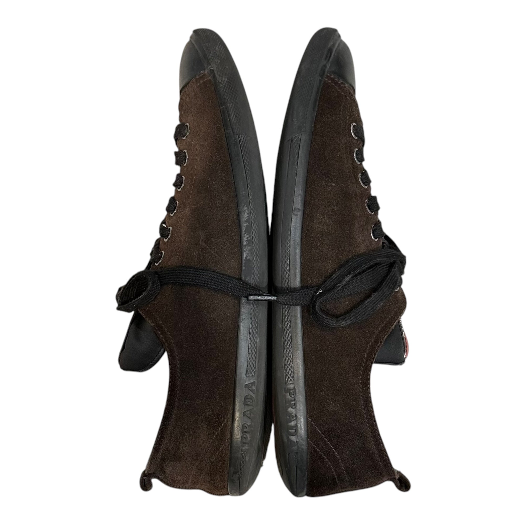 PRADA(プラダ) Suede Low-Top Sneakers スウェード ローカット スニーカー 4E2105 9(27.0cm程度) ブラウン×ブラック×レッド