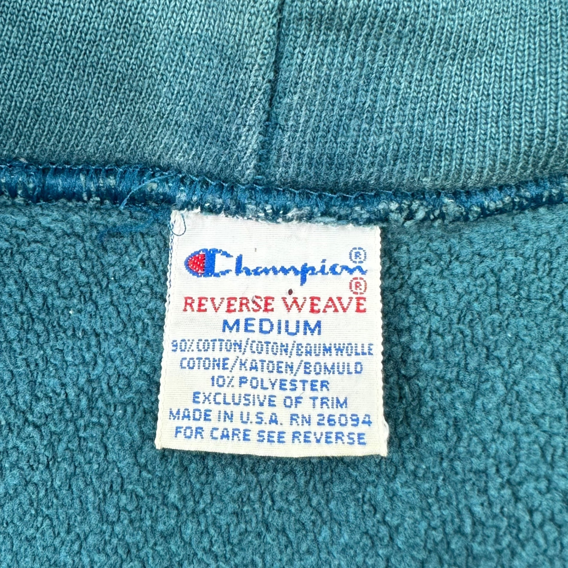 Champion(チャンピオン) 90's Reverse Weave Fade Blue Pullover Hoodie Parka 90年代 リバースウィーブ フェードブルー プルオーバー フーディー パーカー M(実寸M~L程度) フェードブルー(ターコイズに近い) ヴィンテージ