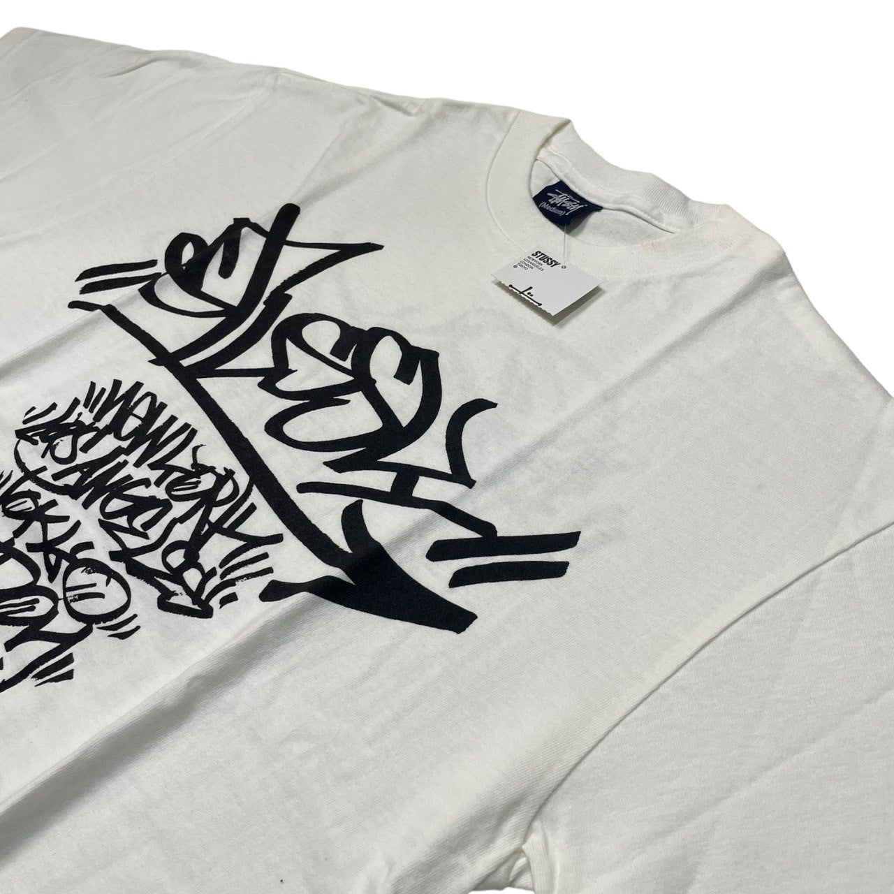 STUSSY(ステューシー) 90's CUSTOMADE logo t-shirt ロゴ Tシャツ ツアー 筆記体 M ホワイト 紺タグ 90年代 デッドストック