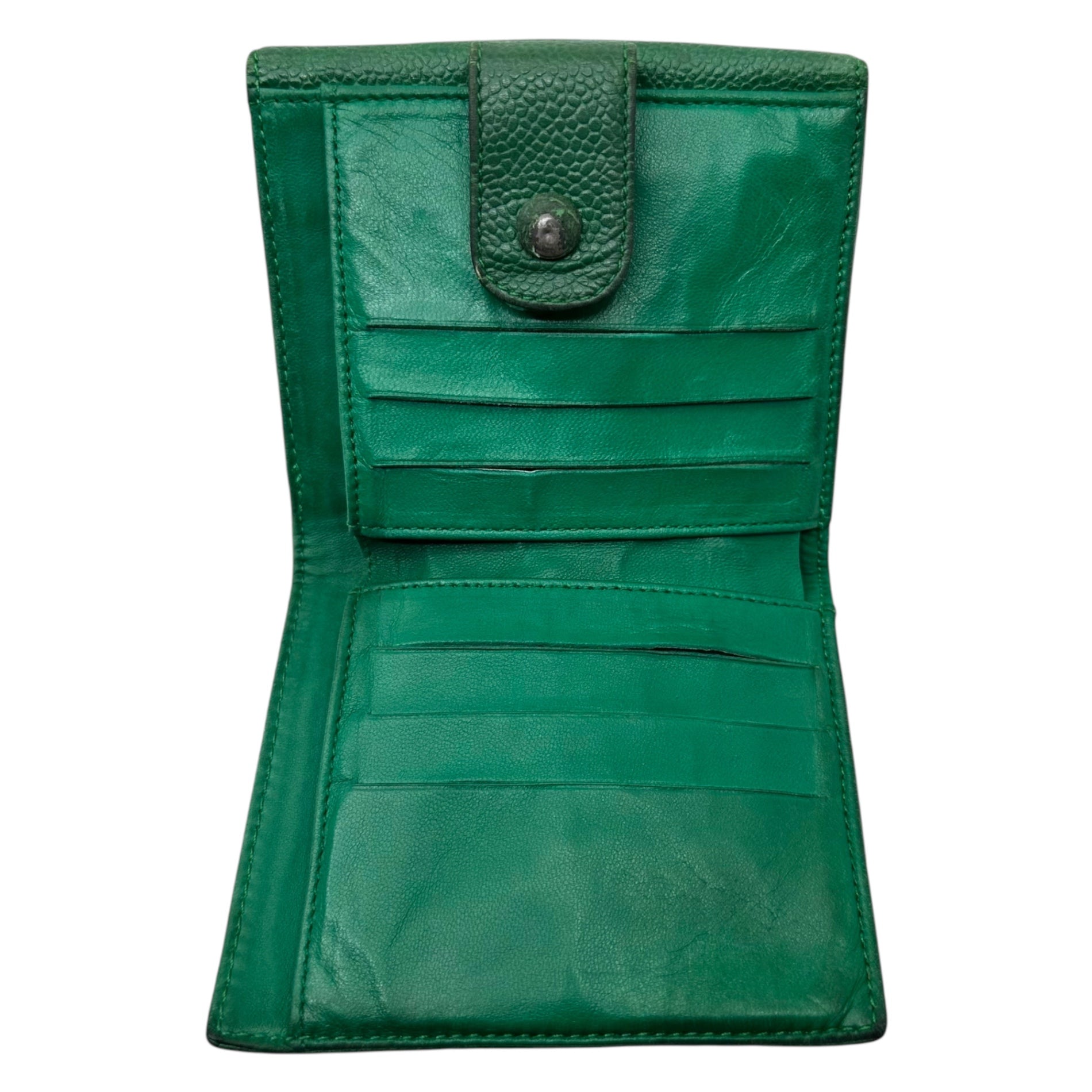 CHANEL(シャネル) 90's キャビア スキン ココマーク 3つ折り 財布 Caviar skin Coco mark tri-fold wallet グリーン 2893724