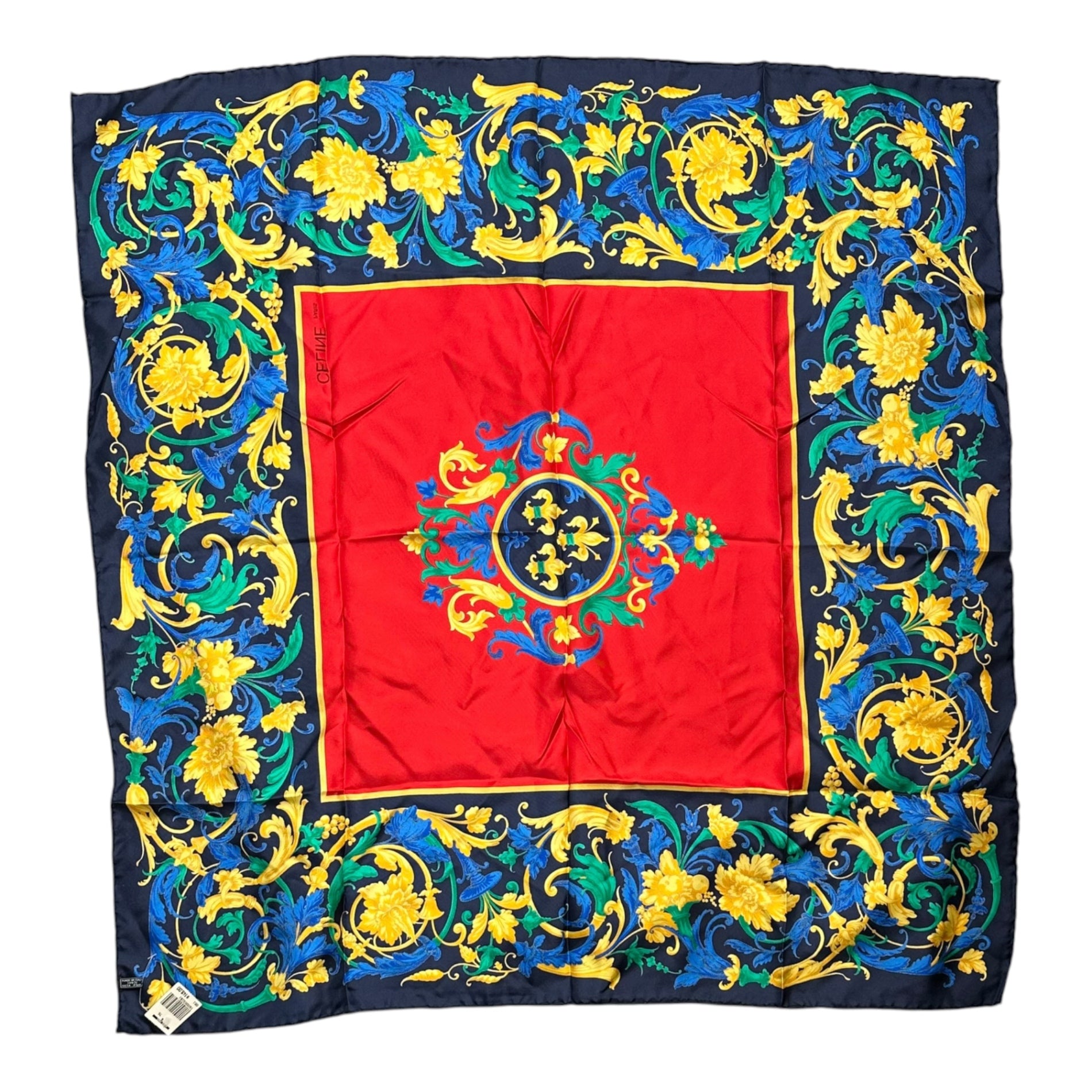 CELINE(セリーヌ) Silk Floral Scarf シルク フローラル スカーフ ネイビー×レッド