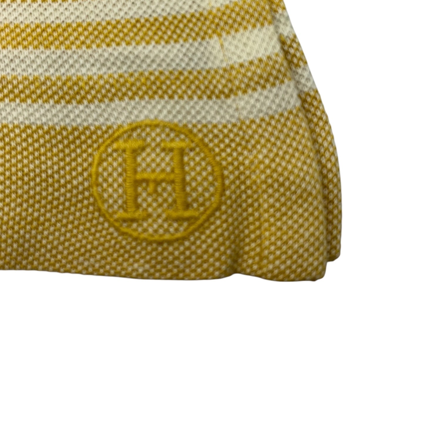 HERMES(エルメス) Pocket Striped S/S T-Shirt H 刺繍 ポケット ボーダー 鹿の子 半袖 Tシャツ L イエロー×ホワイト エルメスジャポンタグ