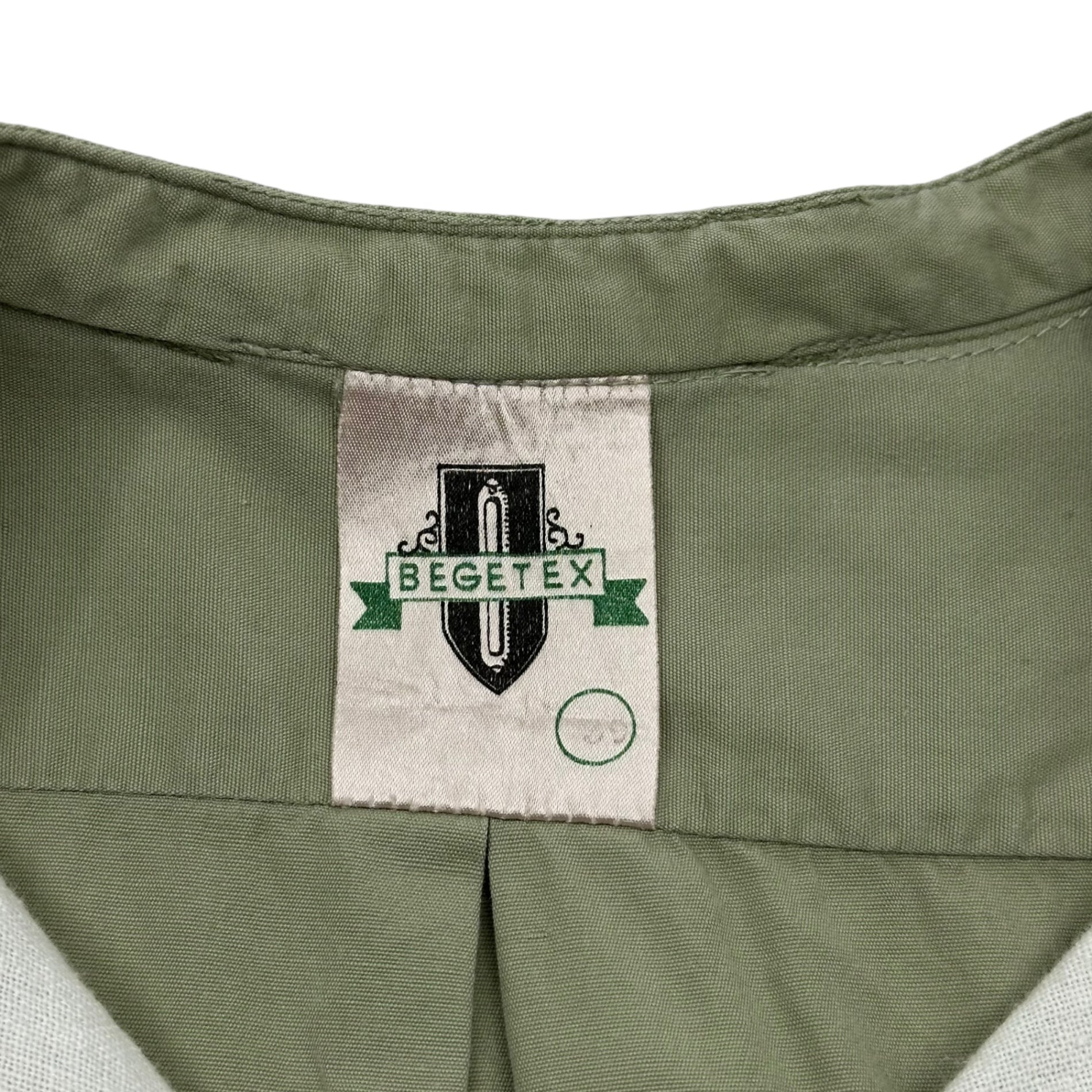 belgian army(ベルギー軍) BEGETEX Vintage Grampa Shirt ヴィンテージ グランパ シャツ 表記無(XL程度) グリーンベージュ バンドカラー プルオーバー カフス