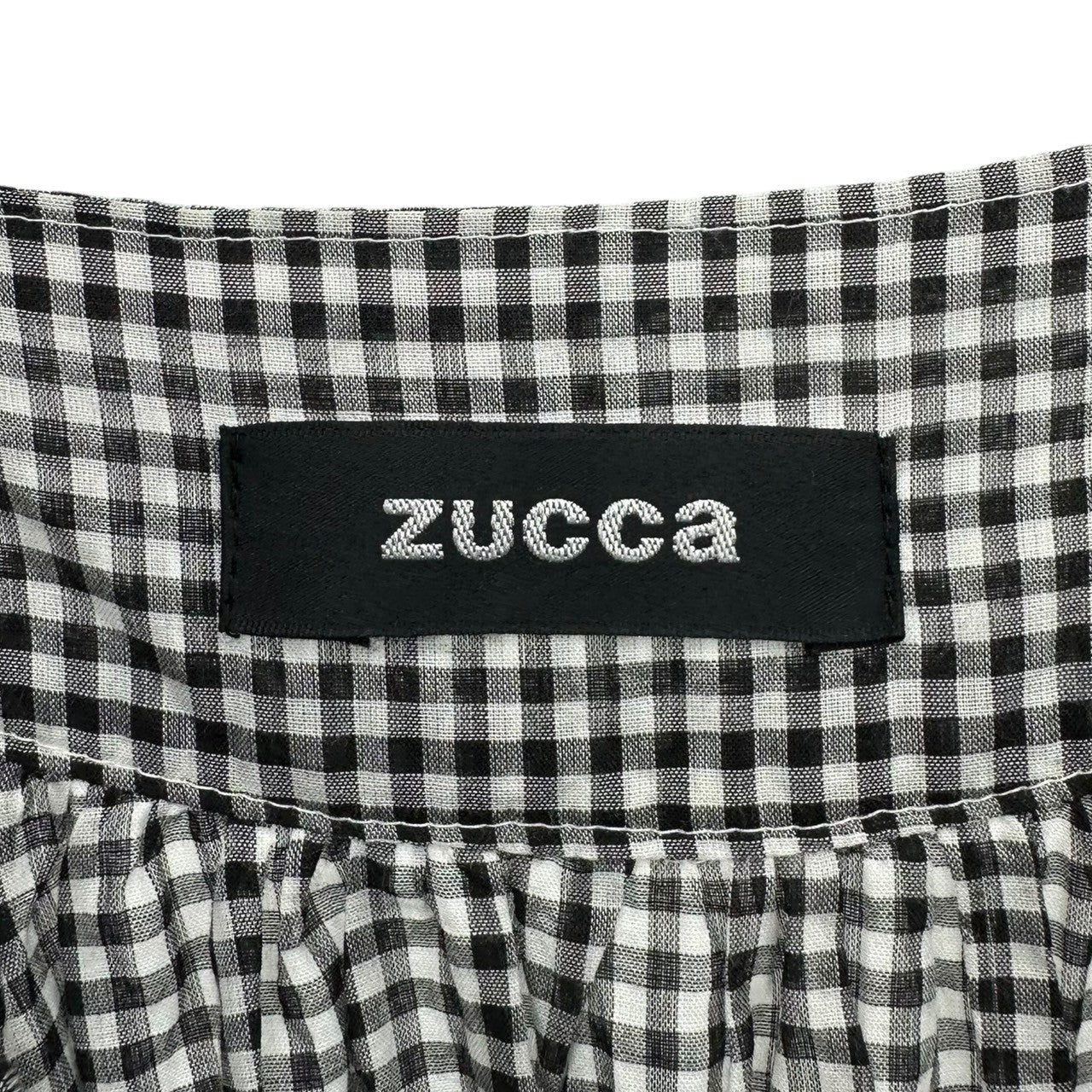 zucca(ズッカ) 09SS Ribbon Design Neck Gingham Check Wide Blouse リボン デザイン ネック ギンガム チェック ワイド ブラウス ZU91FJ183 M ホワイト×ブラック