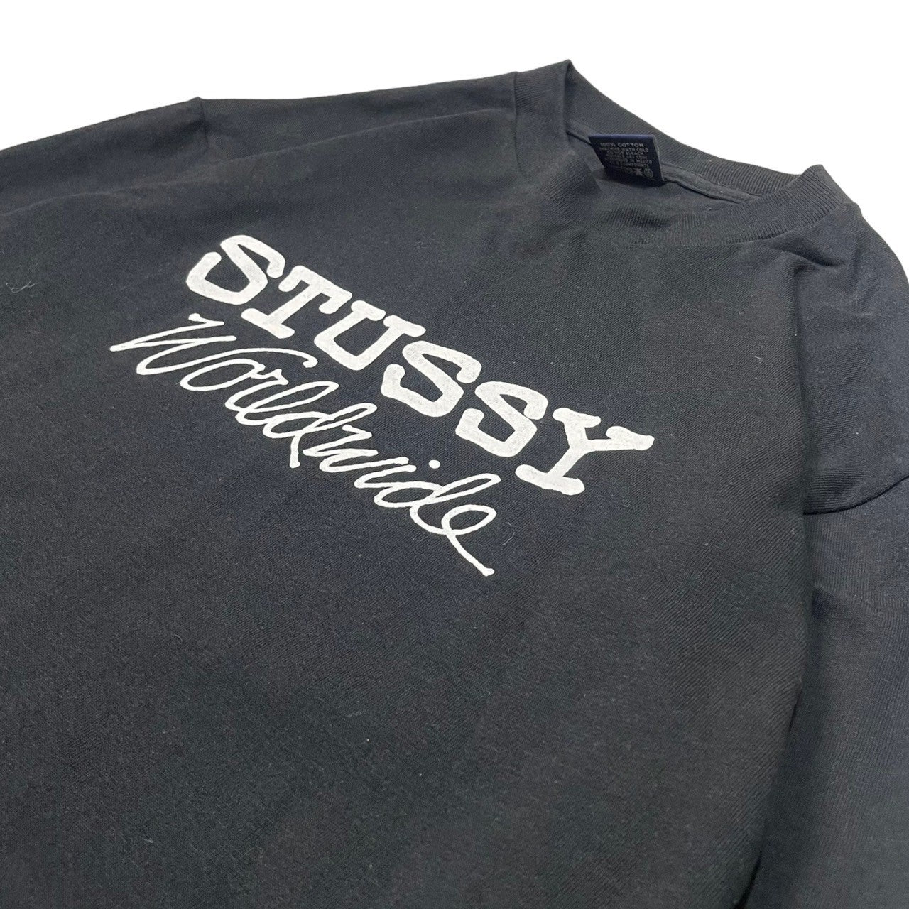 STUSSY(ステューシー) 90's~00's Worldwide ワールドワイド 長袖 カットソー ロンT 紺タグ SIZE M ブラック×ホワイト 90~00年代 OLD STUSSY
