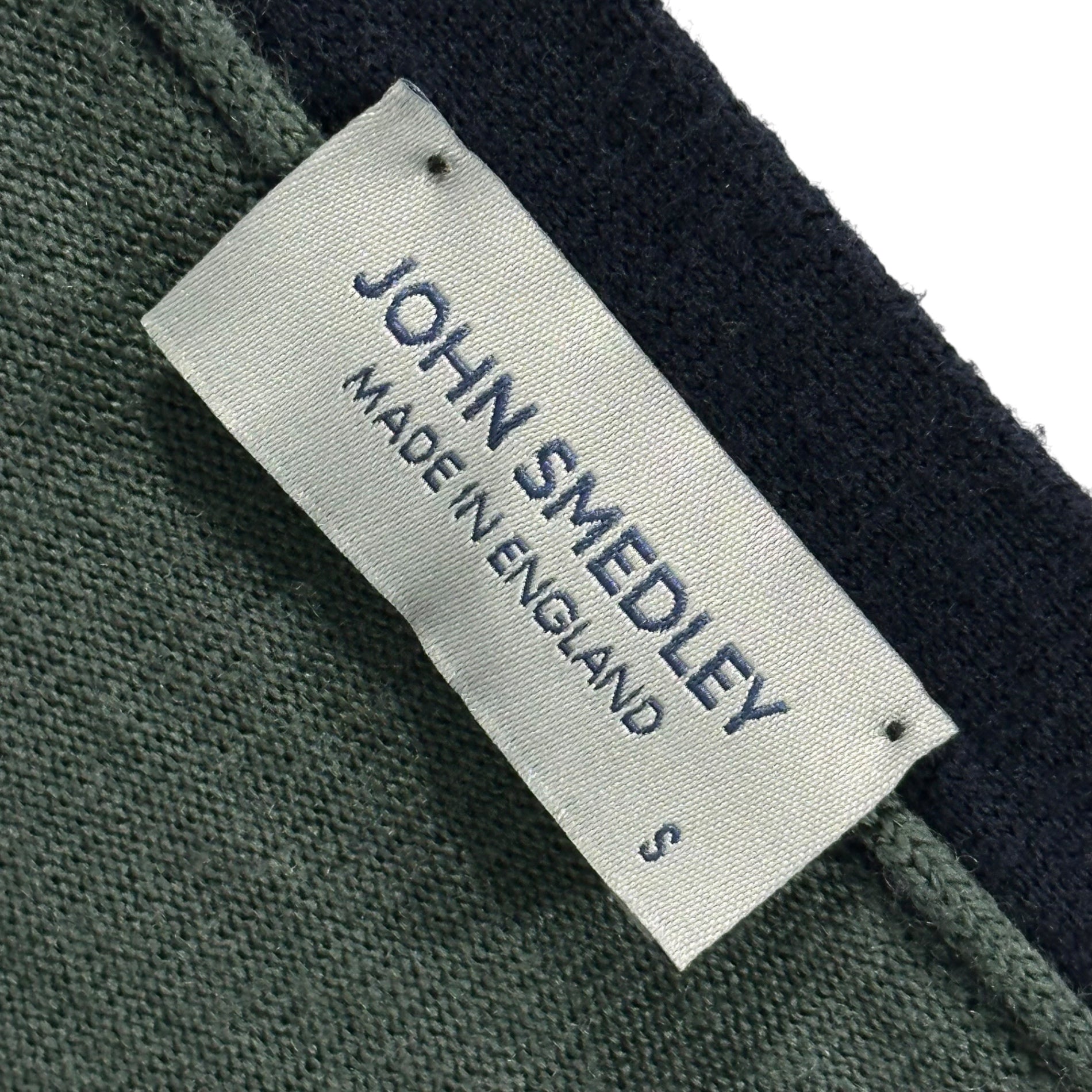 JOHN SMEDLEY(ジョンスメドレー) V-neck stitch design cardigan Vネック ステッチ デザインカーディガン S ダークネイビー×モスグリーン Made In England イングランド製