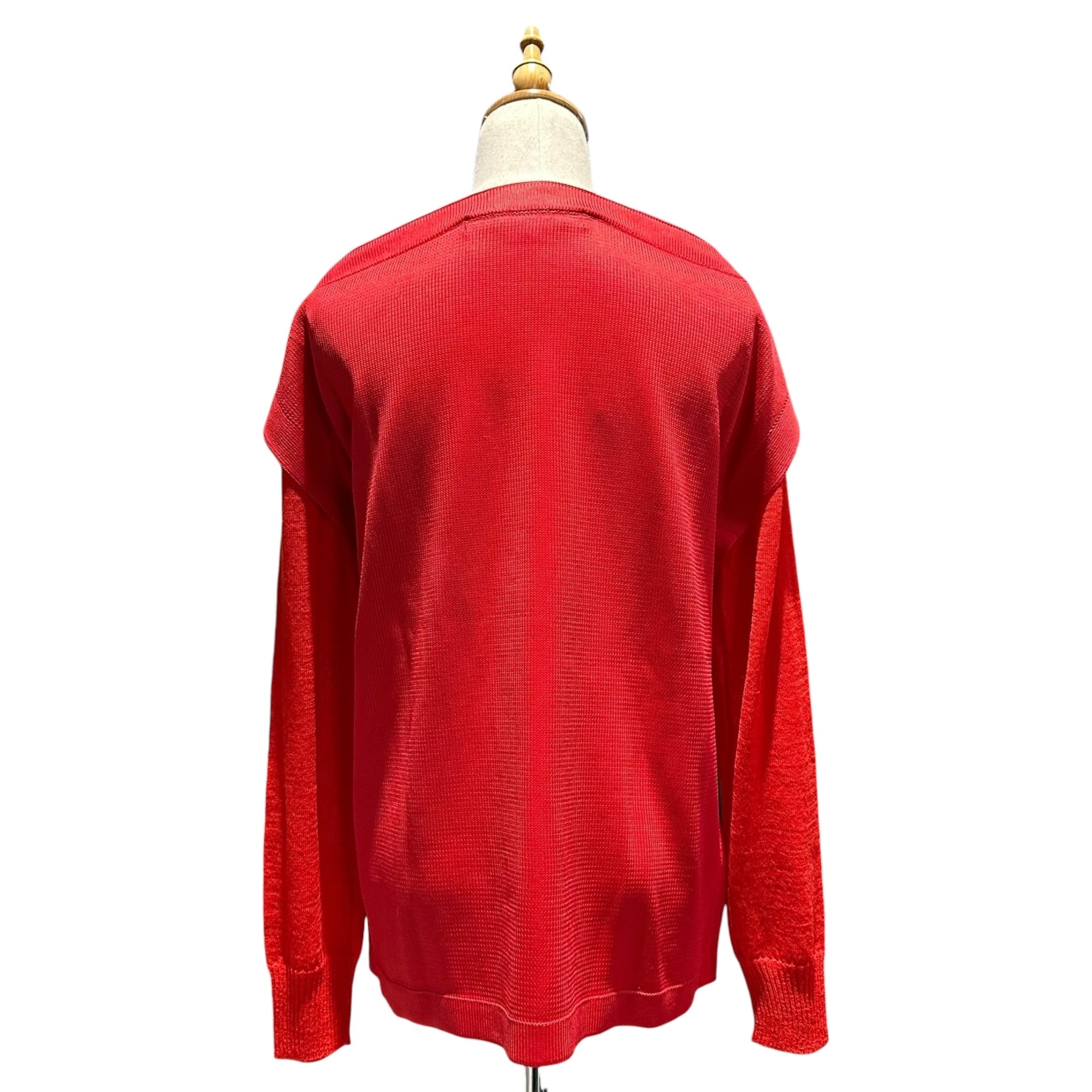 COMME des GARCONS JUNYA WATANABE(コムデギャルソンジュンヤワタナベ) 15SS Poly-Wool Back Panel Flat Design Button Cardigan ポリ ウール 背中 平面 デザイン ボタン カーディガン JO-N022 M レッド AD2014