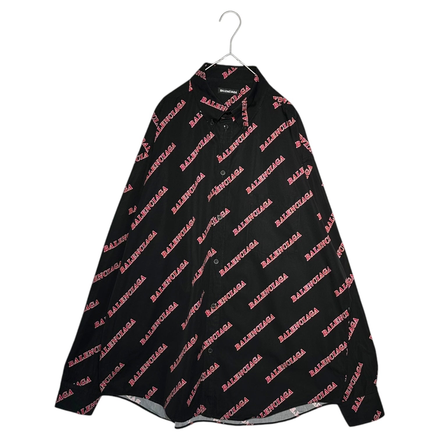 BALENCIAGA(バレンシアガ) 20AW Oversize Allover Logo L/S Shirt オーバーサイズ オールオーバー ボタンダウン ロゴ プリント 長袖 シャツ 627023 38 ブラック×レッド