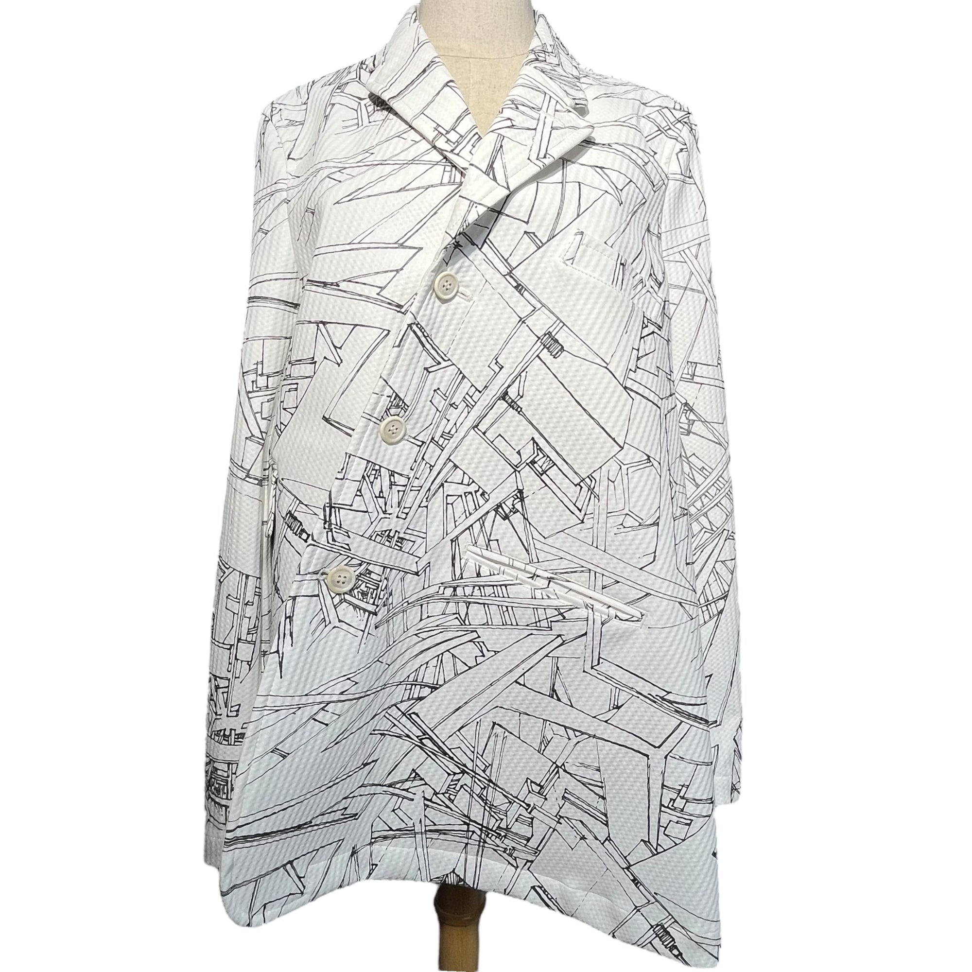 COMME des GARCONS HOMME PLUS(コムデギャルソンオムプリュス) 18AW Asymmetric graphic tailored jacket アシンメトリー グラフィック テーラード ジャケット PB-J053 S ホワイト×ブラック AD2018 White shock期