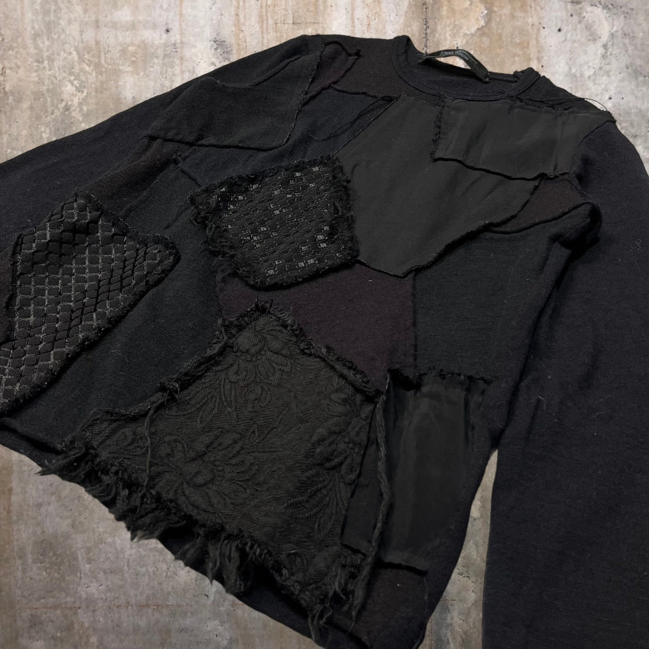 COMME des GARCONS JUNYA WATANABE(コムデギャルソンジュンヤワタナベ) 02AW patchwork wool full cut and sew/パッチワークウール縮絨後染めカットソー JG-T016 FREE ブラック AD2002 最初期