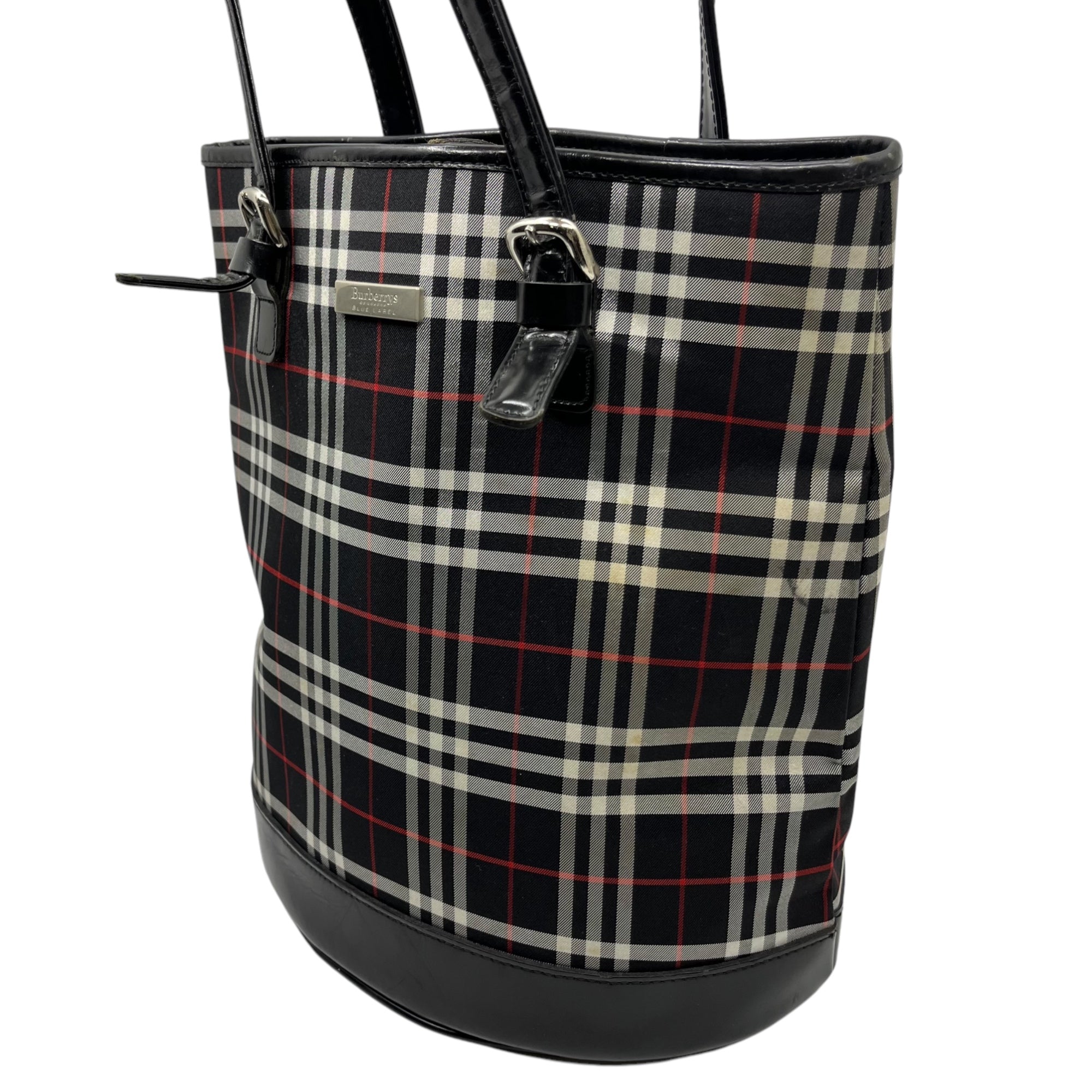 BURBERRY BLUE LABEL(バーバリーブルーレーベル) バーバリーチェック レザー ハンドバッグ BT601-474 ブラック トート