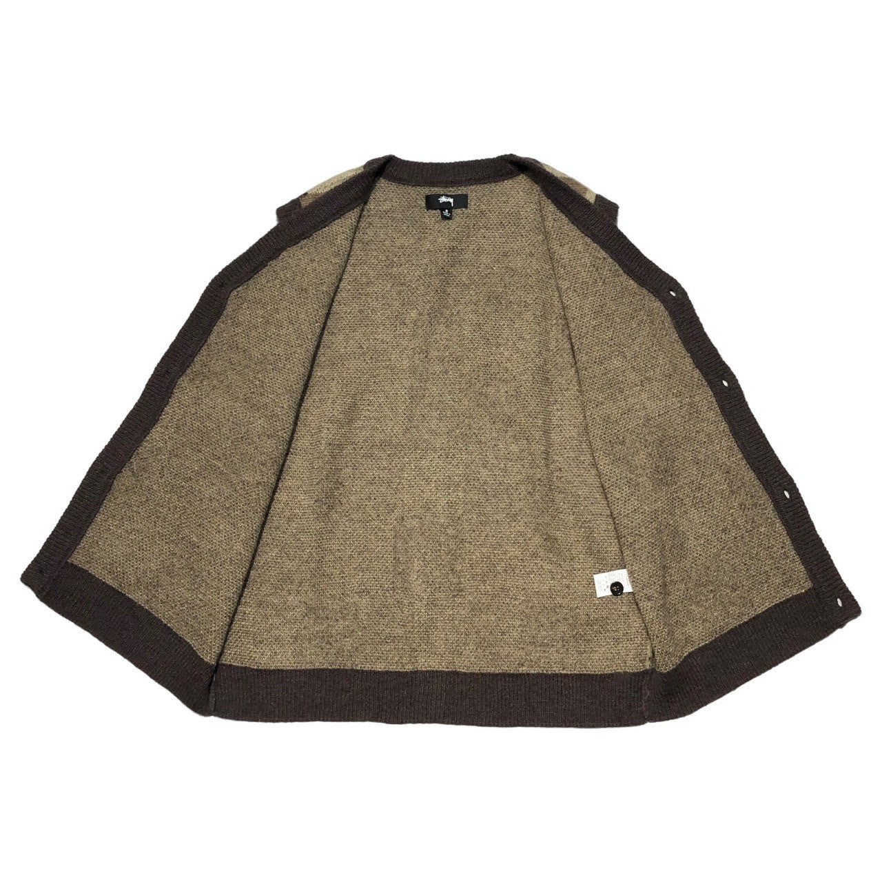 STUSSY(ステューシー) wobbly check sweater vest チェック セーター ベスト モヘヤ混 S カーキ×ブラウン×ベージュ