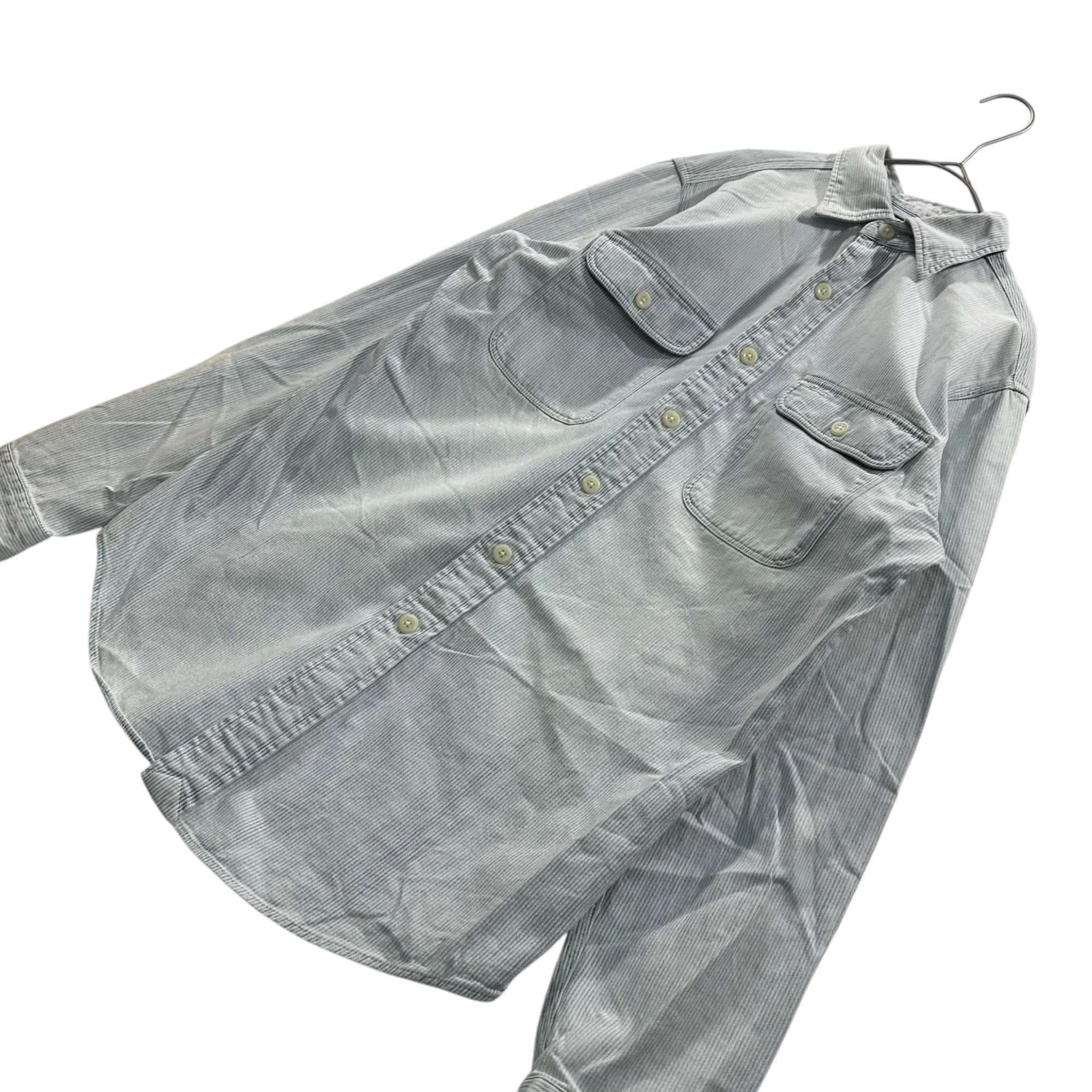 POLO RALPH LAUREN(ポロラルフローレン) ”SHIPYARD SUPPLY CO” Wash-Washed Hickory Work Shirt ウォッシュ加工 ヒッコリー ワーク シャツ S ホワイト×ブルー ヴィンテージ加工