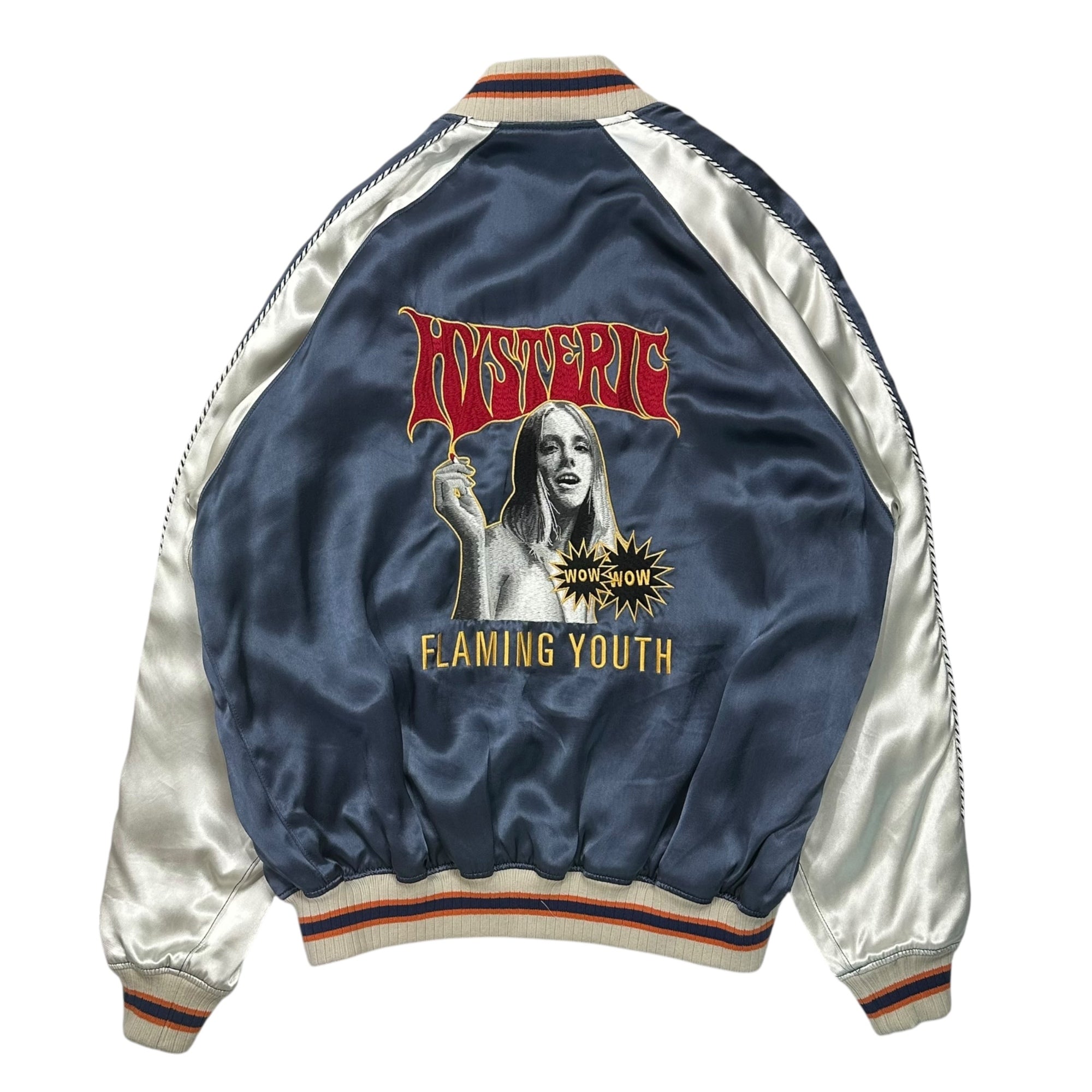 HYSTERIC GLAMOUR(ヒステリックグラマー) 25SS ”FLAMING YOUTH” Souvenir Jacket 刺繍 スカジャン 02251AB03 XL ネイビー×シルバー ジャケット