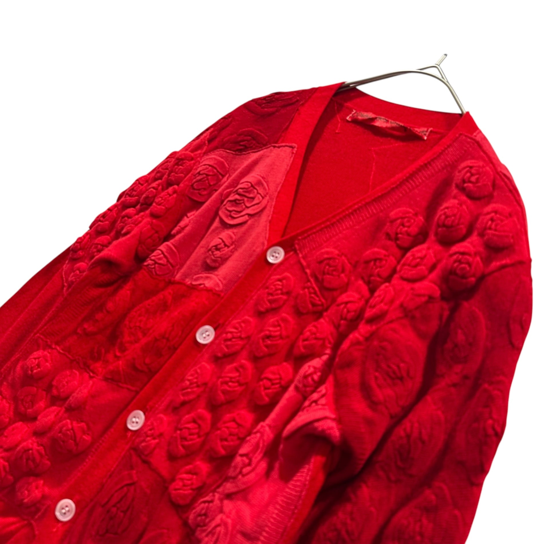 COMME des GARCONS(コムデギャルソン) 1999AW Yarn-Dyed Floral-Patterned Knit Cardigan 製品染め 花形織り ニット カーディガン GN-100070 FREE レッド AD1999 90s アーカイブ