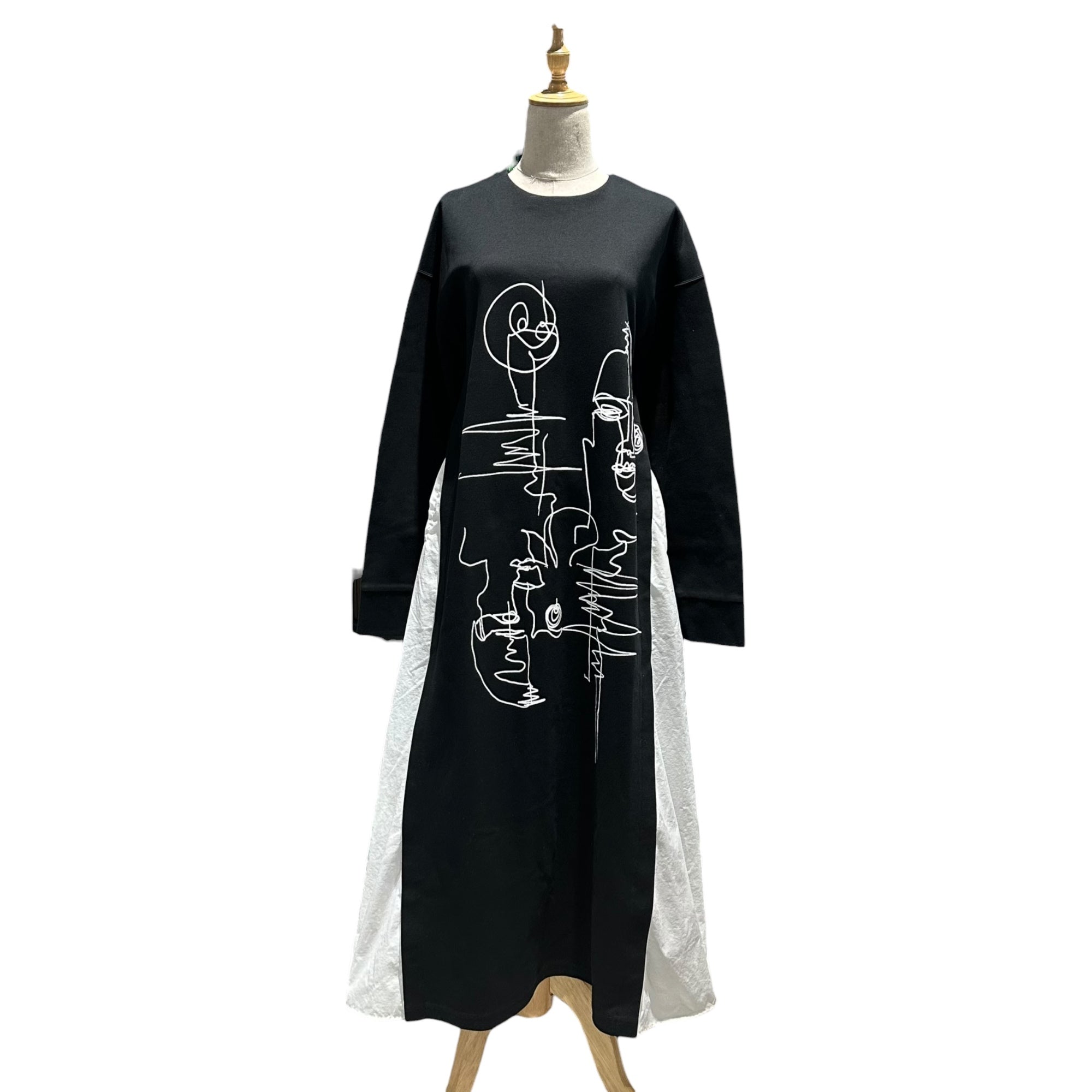 UN3D.(アンスリード) Front-Print Paneled Dress フロント プリント 切替 ワンピース 522110300301-01 38(M) ブラック×ホワイト