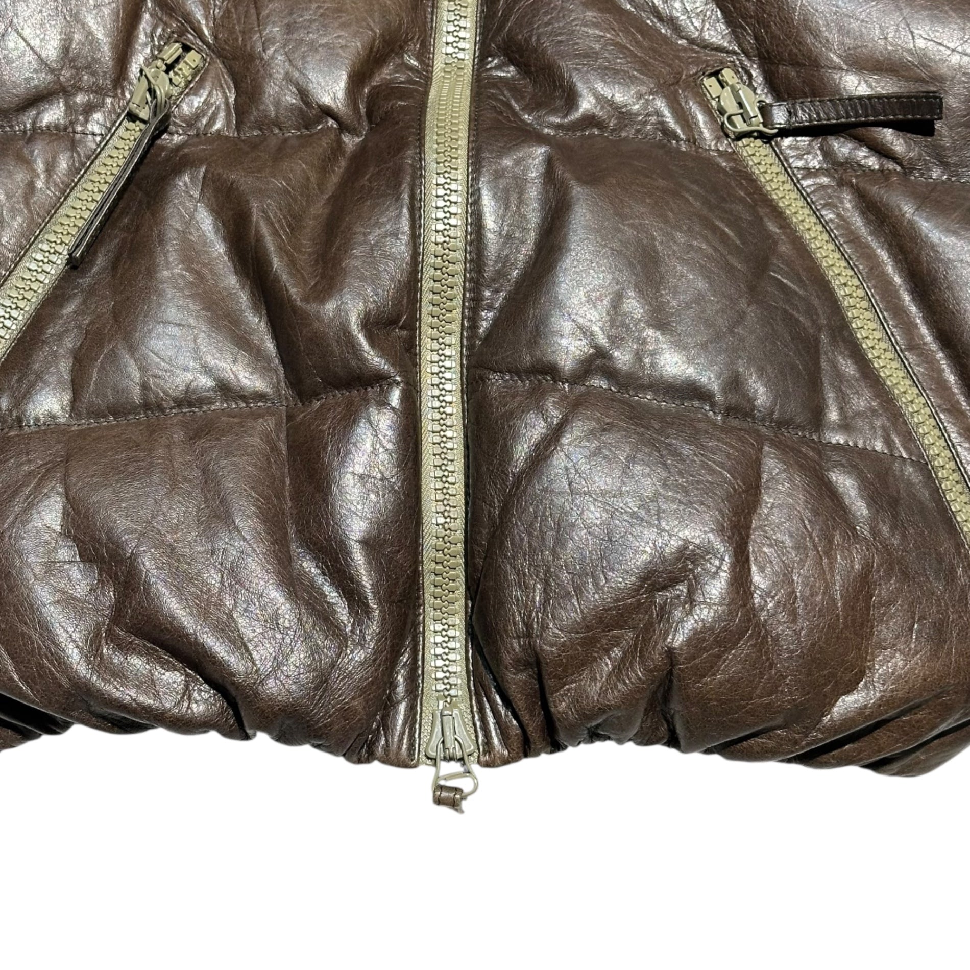 DUVETICA(デュベティカ) Lamb Leather Hooded Down Jacket ラムレザー フーデッド ダウン ジャケット U.2250.00.-1068 50(L) ブラウン×ブルー