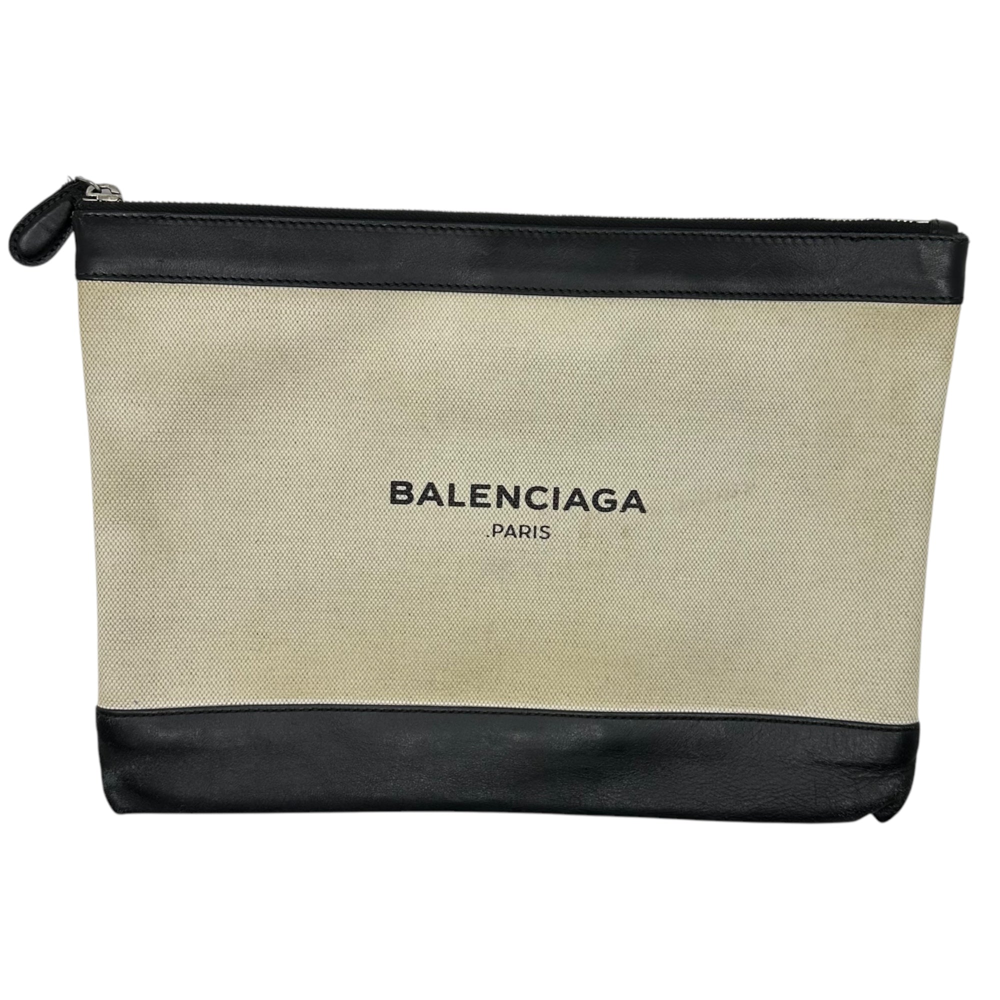BALENCIAGA(バレンシアガ) Leather switching canvas clutch bag レザー 切替 キャンバス クラッチ バッグ 420407・1080・C・538735 FREE アイボリー×ブラック