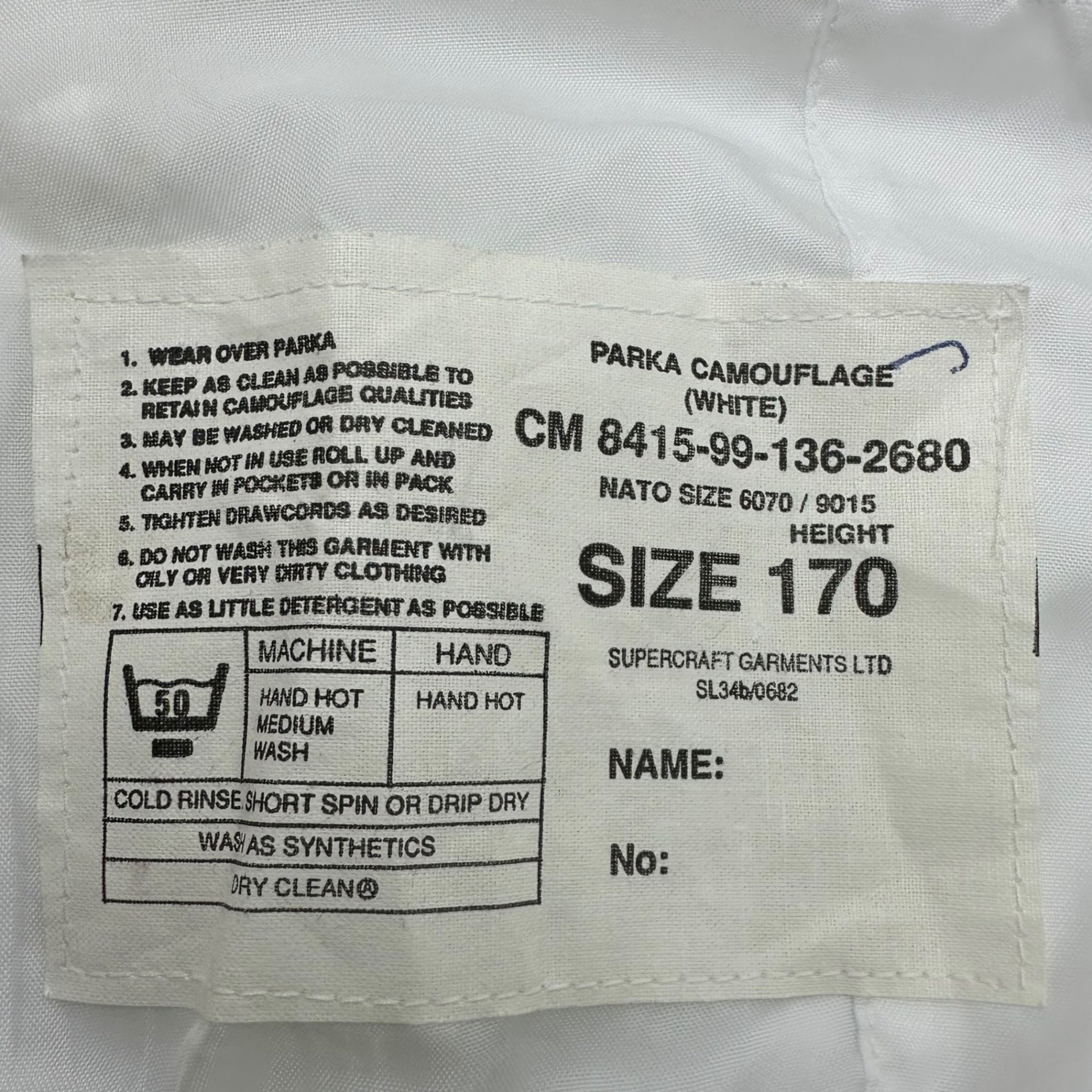 VINTAGE(ヴィンテージ) 80's~ euro イギリス軍 スノーカモパーカー メディカル フードコート Lサイズ程度 ホワイト