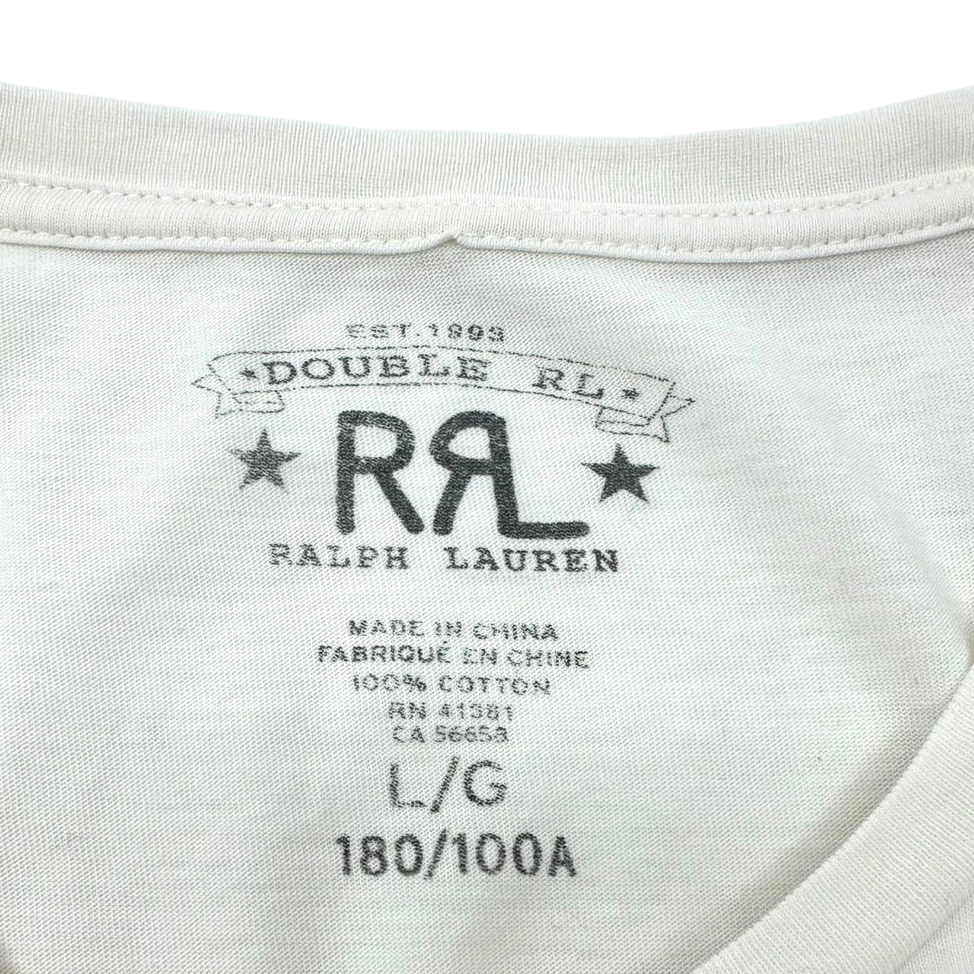 RRL(ダブルアールエル) RRL” Front Logo Crew Neck T-Shirt 「RRL」 フロント ロゴ クルーネック Tシャツ L ホワイト×ブラック 品質表示タグ切取