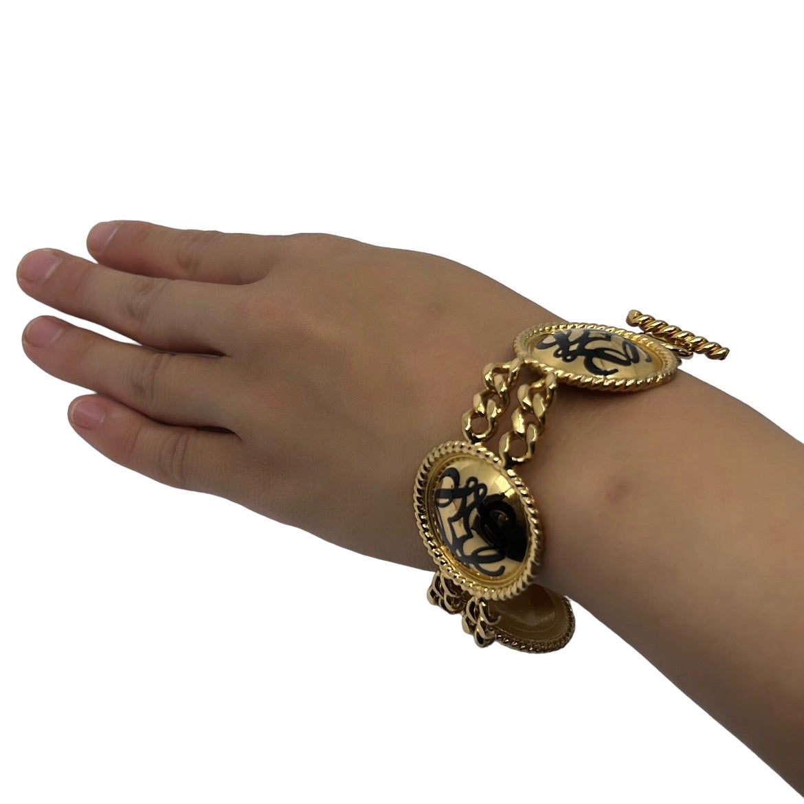 LOEWE(ロエベ) vintage anagram bracelet/ヴィンテージアナグラムロゴチェーンブレスレット/大ぶり/Tバー ゴールド×ブラック