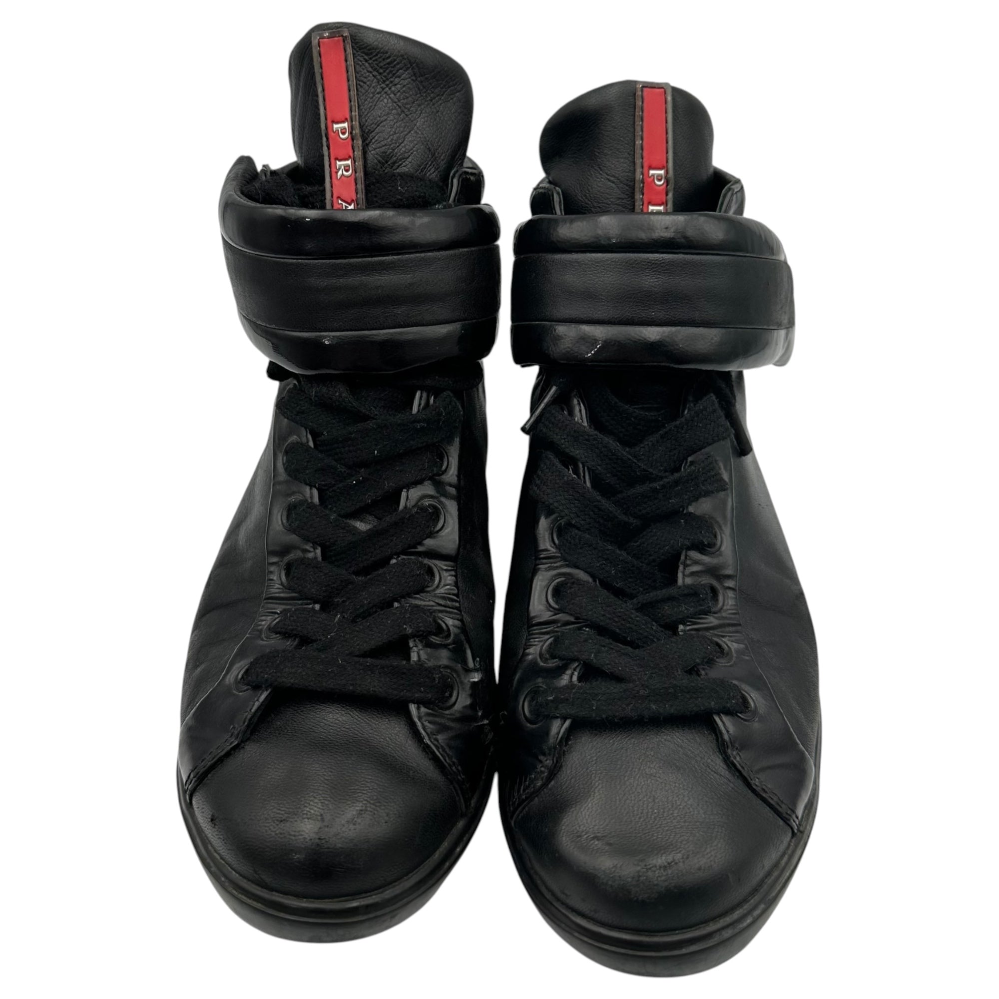 PRADA SPORT(プラダスポーツ) High-Top Leather Sneakers ベルクロ ハイカット レザー スニーカー 3T 5466 38 1/2(25cm程度) ブラック