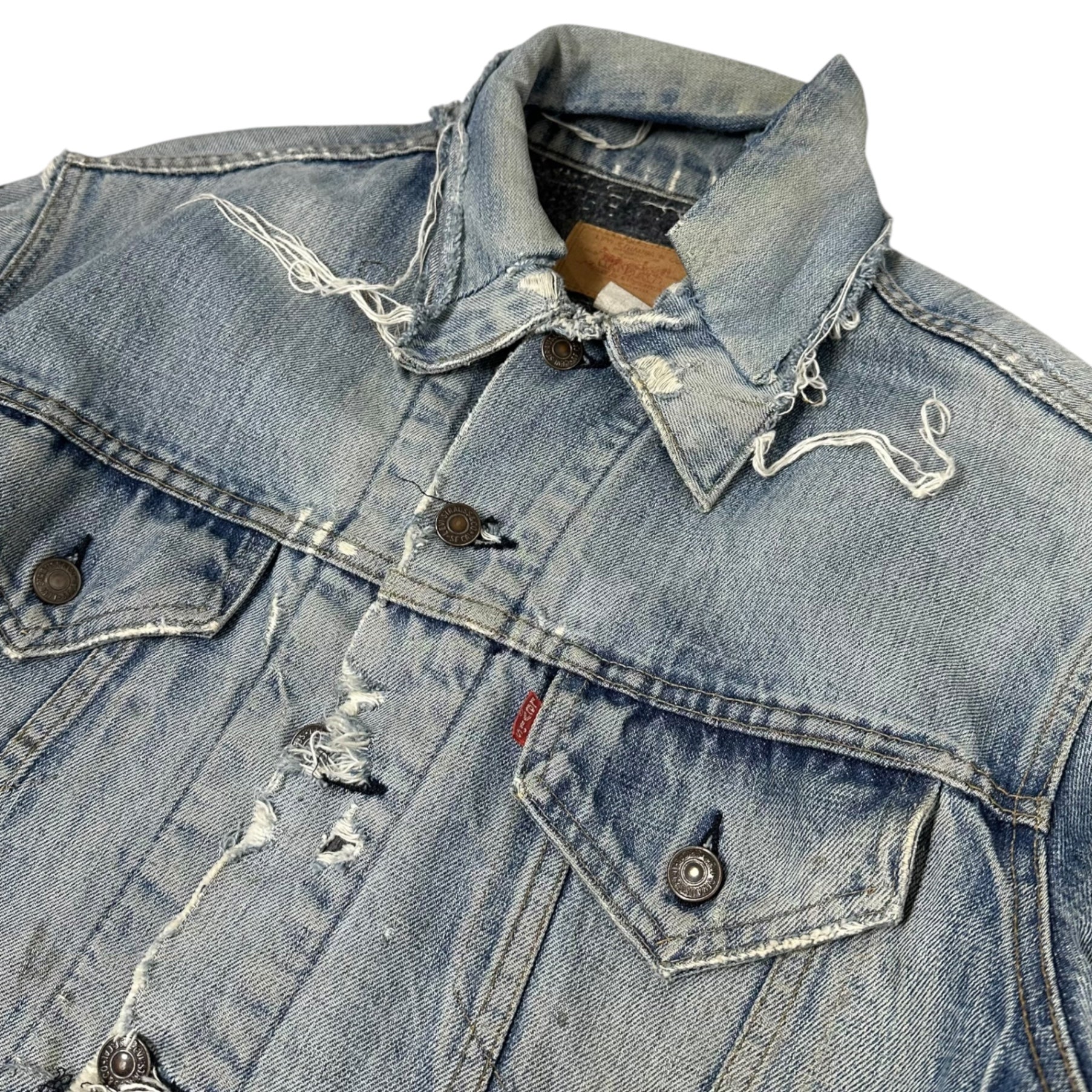 Levi's(リーバイス) 70's 「BORO」 70505 Hard Damaged Lined Blanket Denim Jacket 70年代 ボロ ハードダメージ 裏地 ブランケット デニム ジャケット L~XL程度 ライトインディゴ