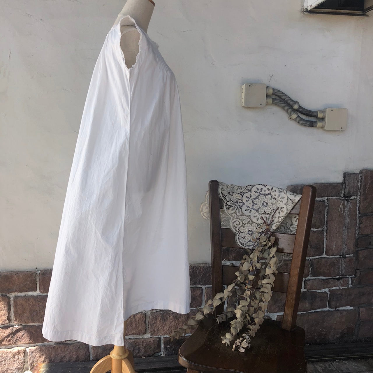 Euro Vintage(ヨーロッパヴィンテージ) Bouquet_フレンチノースリーブワンピース 表記なし(Lサイズ程度) ホワイト