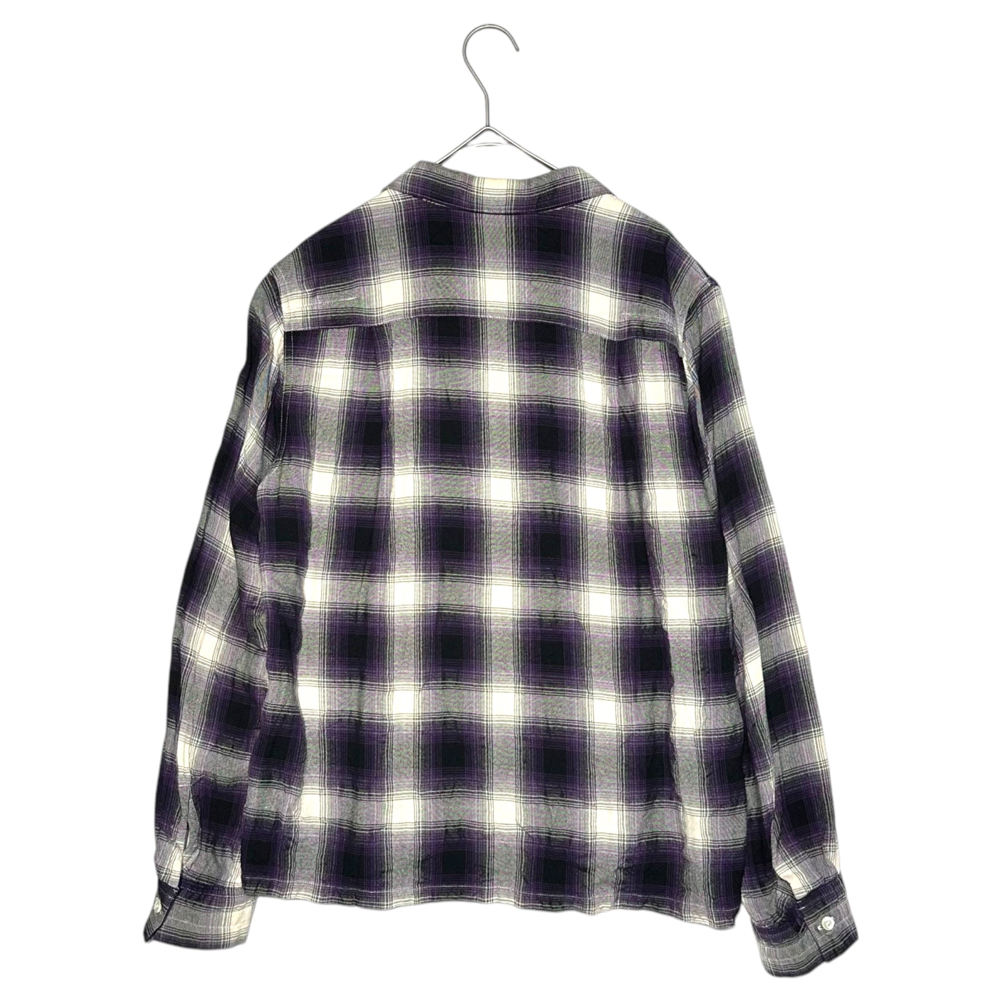 NUMBER (N)INE(ナンバーナイン) 09SS open collar check shirt オープンカラー チェック シャツ NNS-S902 n(n)ライン 袖裏音符 2(S) パープル
