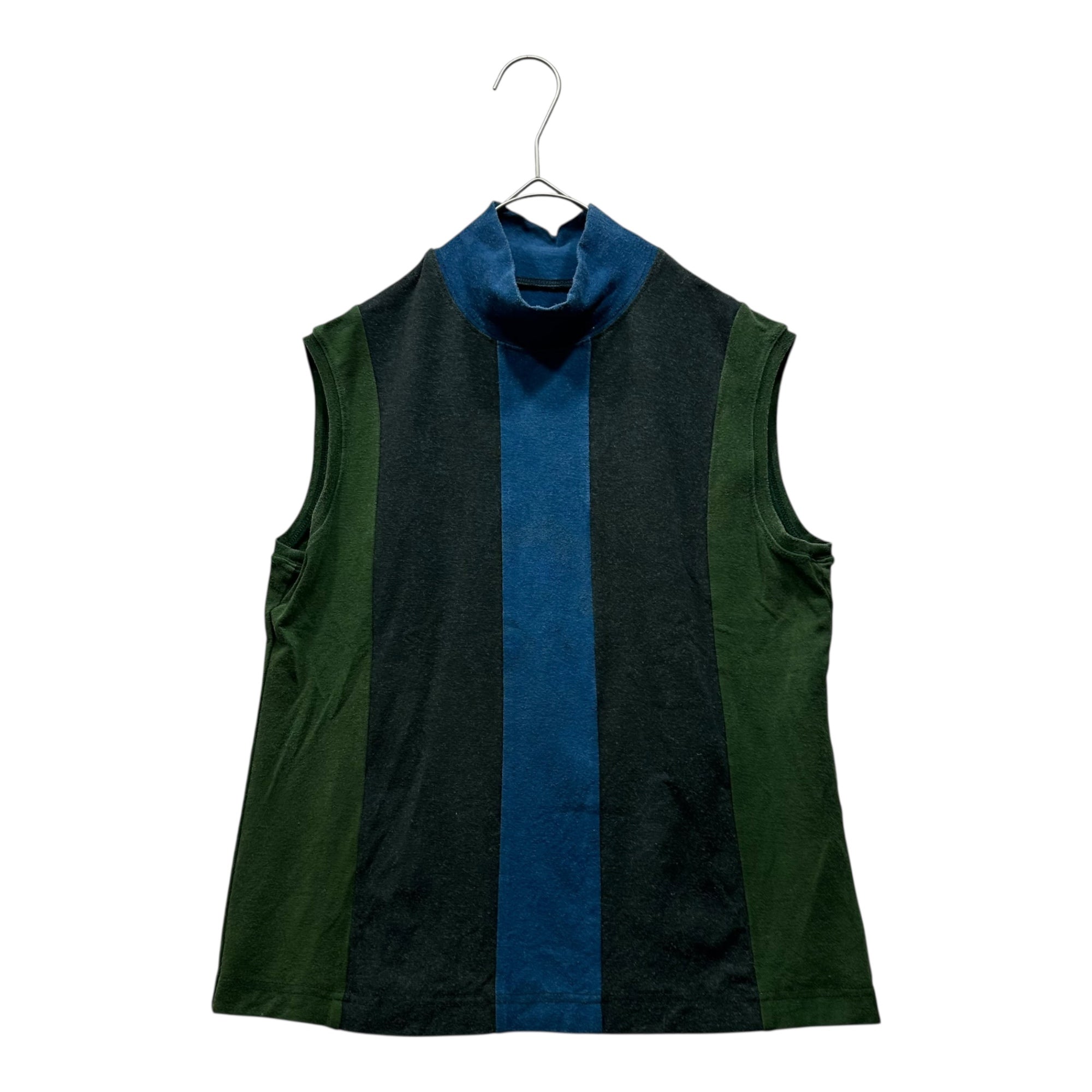 Haat(ハート) Mock Neck Striped Patchwork Sleeveless Top モックネック ストライプ パッチワーク ノースリーブ Tシャツ HA13JJ325 3 グレー×グリーン×ブルー