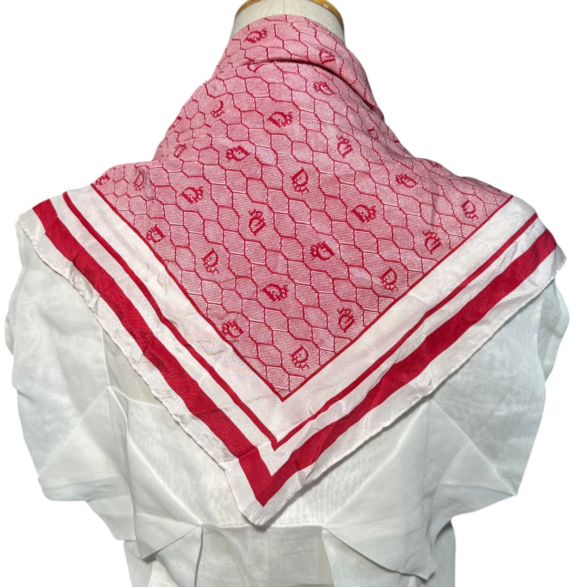 Christian Dior(クリスチャンディオール) Old Square Line Trotter Silk Scarf オールド 四角 ライン トロッター シルク スカーフ レッド×ホワイト