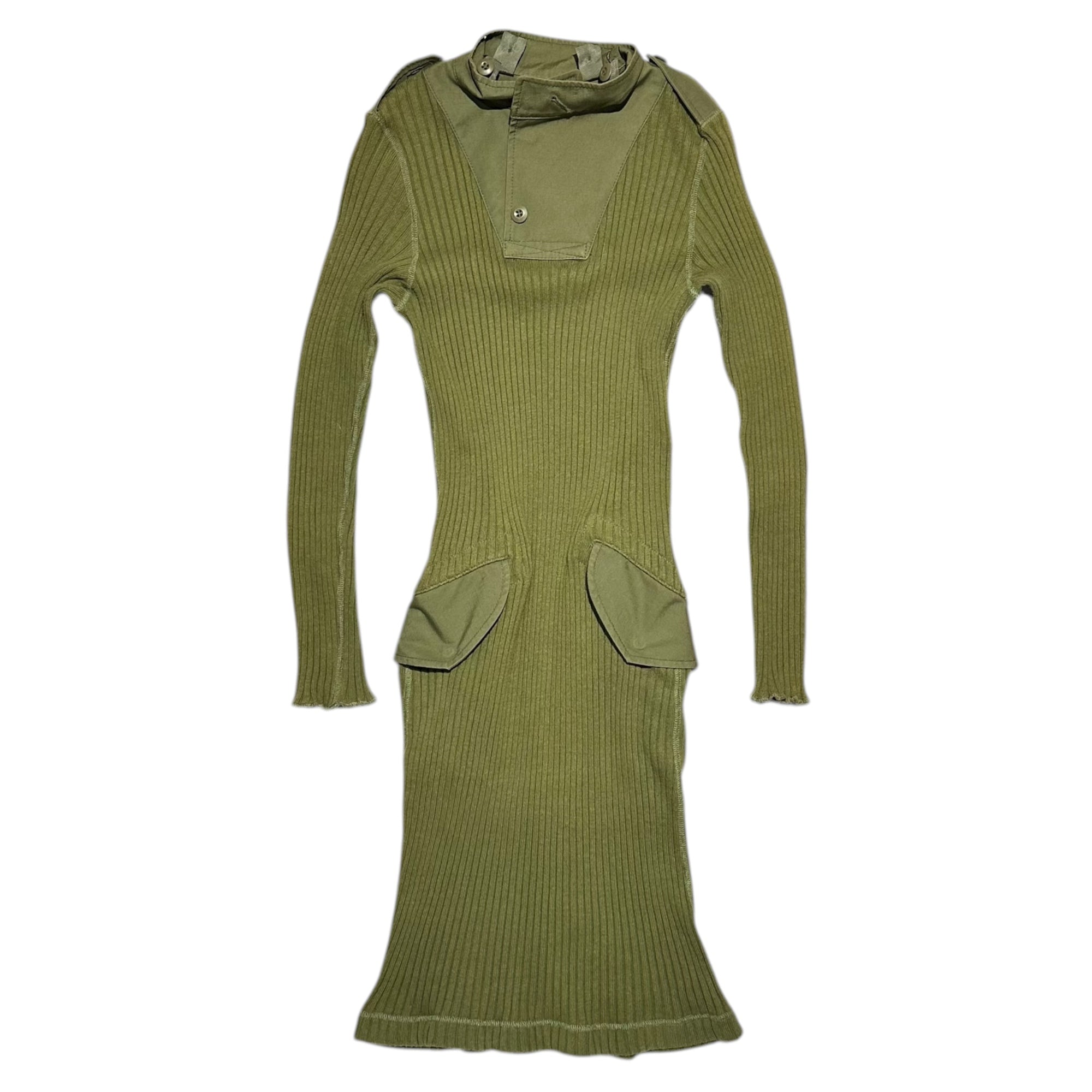 COMME des GARCONS JUNYA WATANABE(コムデギャルソンジュンヤワタナベ) 10AW Military Hooded Ribbed One-Piece ミリタリー フーデッド リブ ワンピース JF-O009 S セージグリーン AD2010 コレクションLOOK 着用品 稀少アイテム