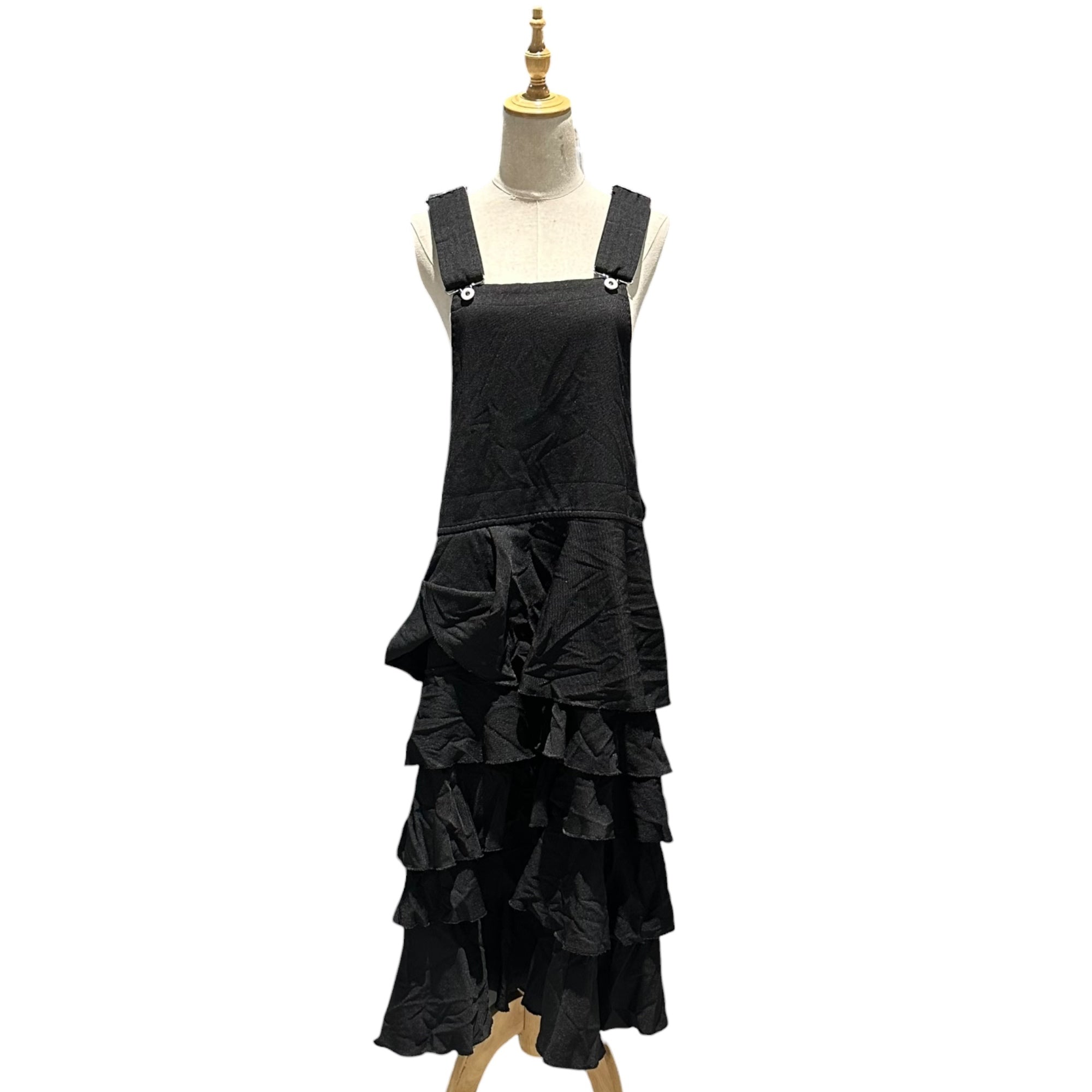 BLACK COMME des GARCONS(ブラックコムデギャルソン) 2022AW Polyester fulling tiered jumper skirt ポリ縮絨 ティアード ジャンパースカート 1J-A003 S ブラック AD2022 ワンピース