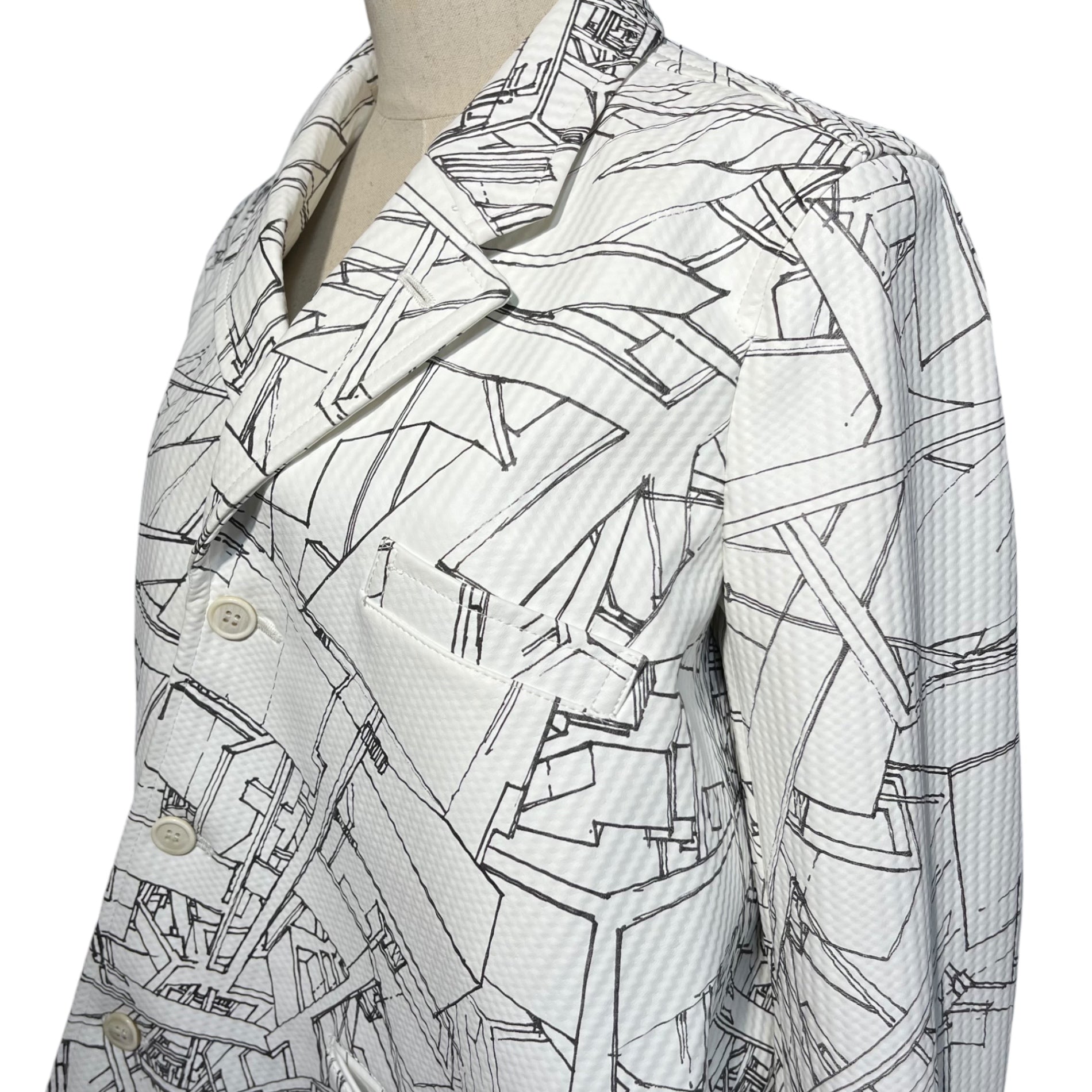 COMME des GARCONS HOMME PLUS(コムデギャルソンオムプリュス) 18AW Asymmetric graphic tailored jacket アシンメトリー グラフィック テーラード ジャケット PB-J053 S ホワイト×ブラック AD2018 White shock期