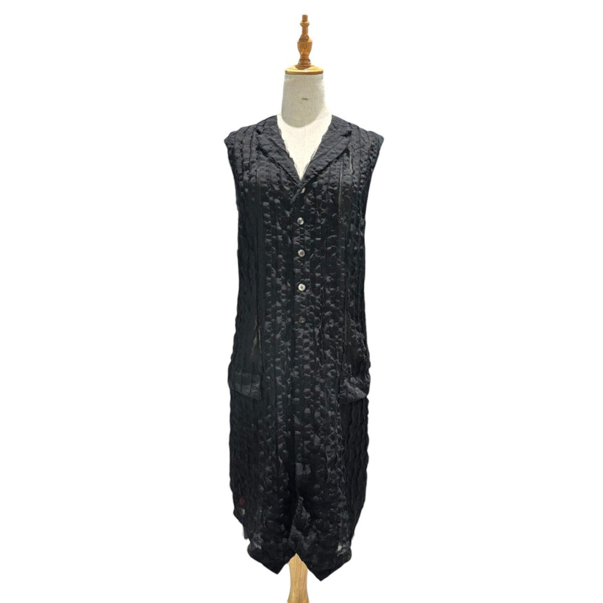 COMME des GARCONS(コムデギャルソン) 1993SS Aoyama-Limited Striped Cut-Off Sleeveless Coat 青山 限定 ストライプ カットオフ スリーブレス コート KX-251030 FREE ブラック AD1992 90s アーカイブ 稀少