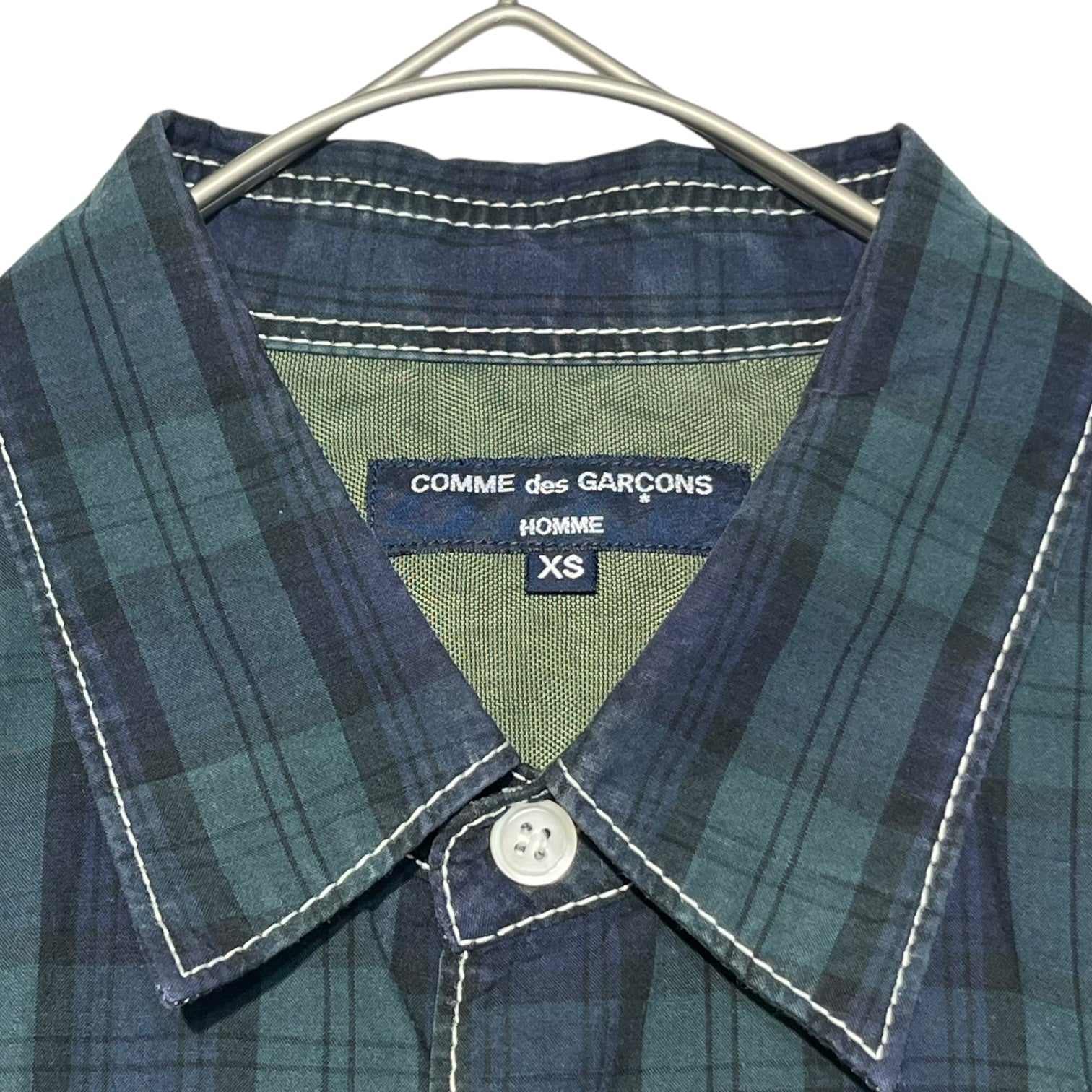 COMME des GARCONS HOMME(コムデギャルソンオム) 10SS Check switching short sleeve shirt チェック切替 半袖 シャツ HE-B033 XS ネイビー×ホワイト AD2009