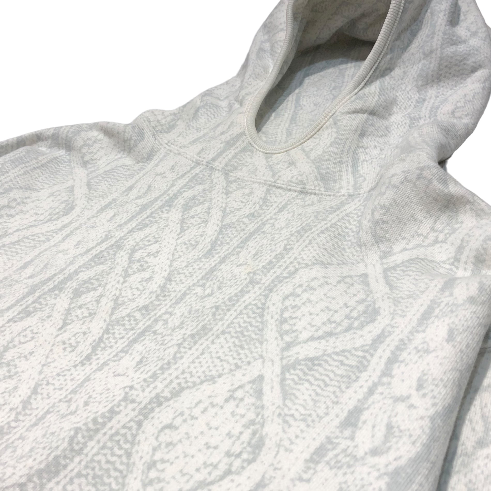 GOODENOUGH(グッドイナフ) 00's cable knit print pullover hoodie ケーブルニットプリント プルオーバー パーカー M アイボリー×グレー 藤原ヒロシ