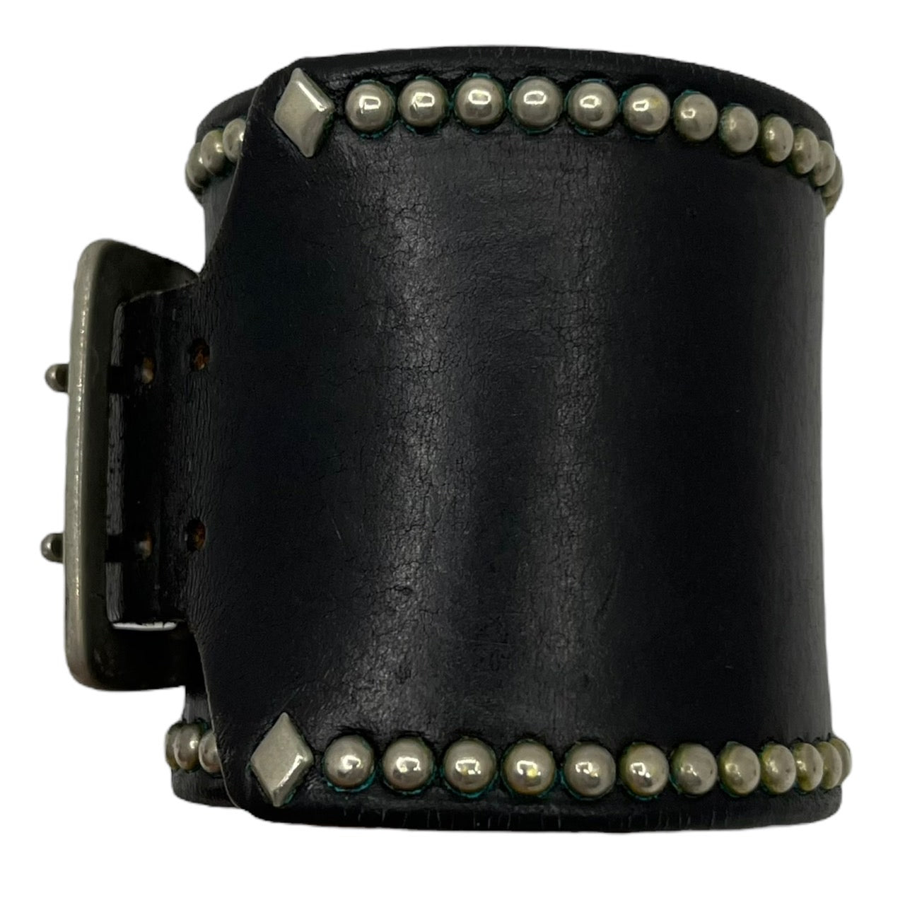 WOLFS HEAD(ウルフズヘッド) ラウンドスタッズレザーブレスレット SIZE FREE(50mm) 全長約31cm×幅約7cm ブラック×シルバー 刻印残り スタッズ打ち込み問題無し