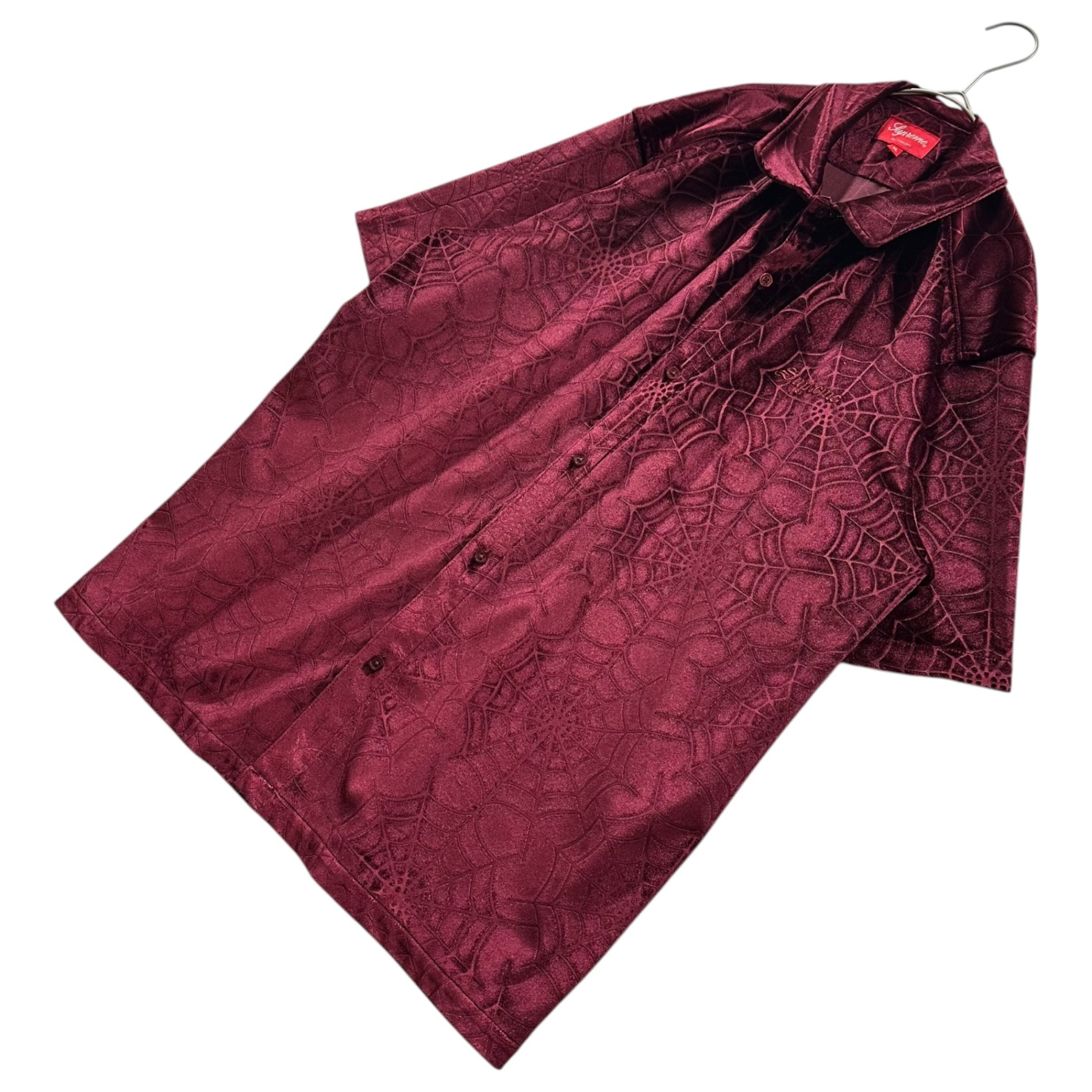SUPREME(シュプリーム) 2021AW Spider Web Velvet S/S Shirt スパイダー ウェブ 半袖 シャツ XL ボルドー