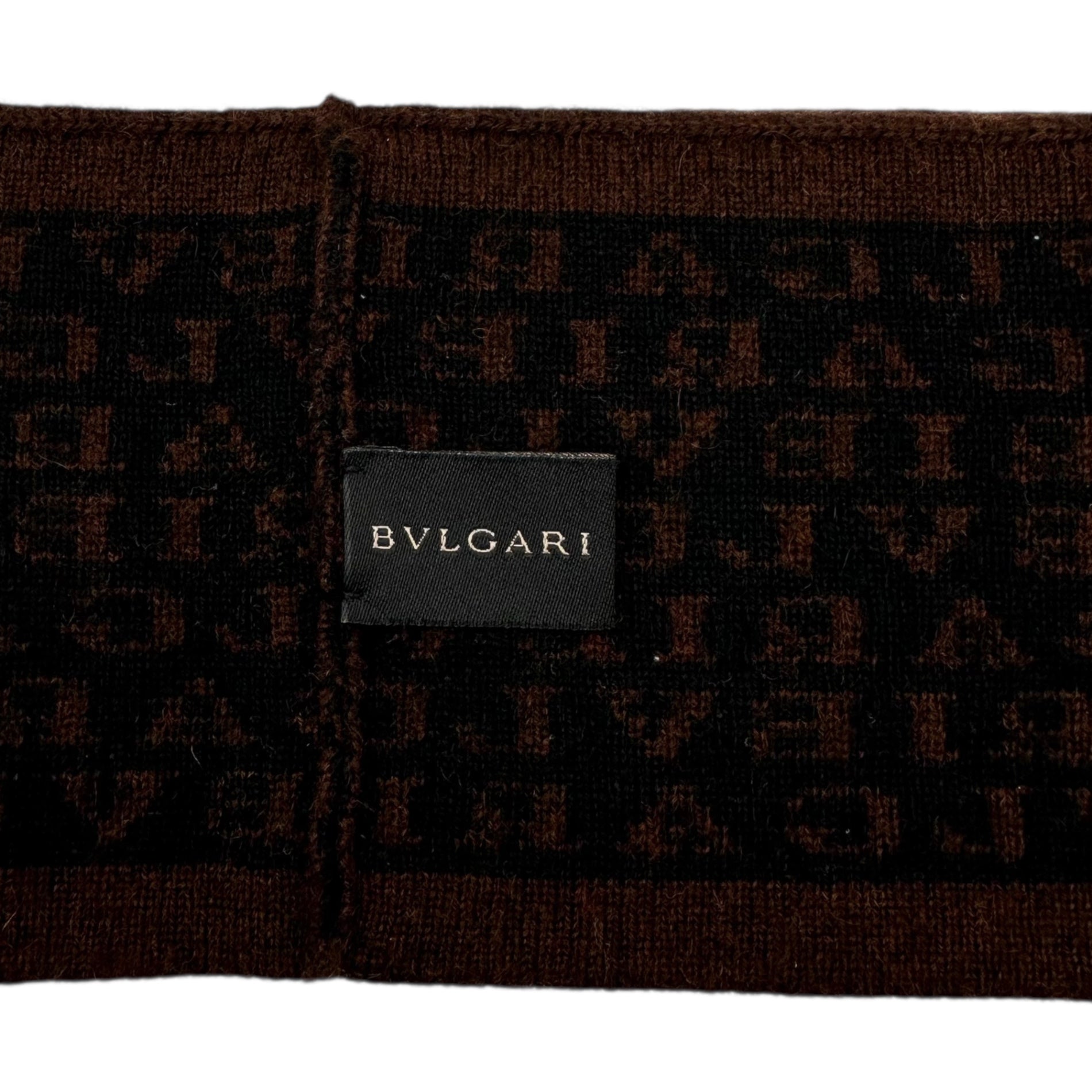 BVLGARI(ブルガリ) Logo All-Over Cashmere Neck Warmer ロゴ 総柄 カシミア ネックウォーマー ブラウン×ブラック